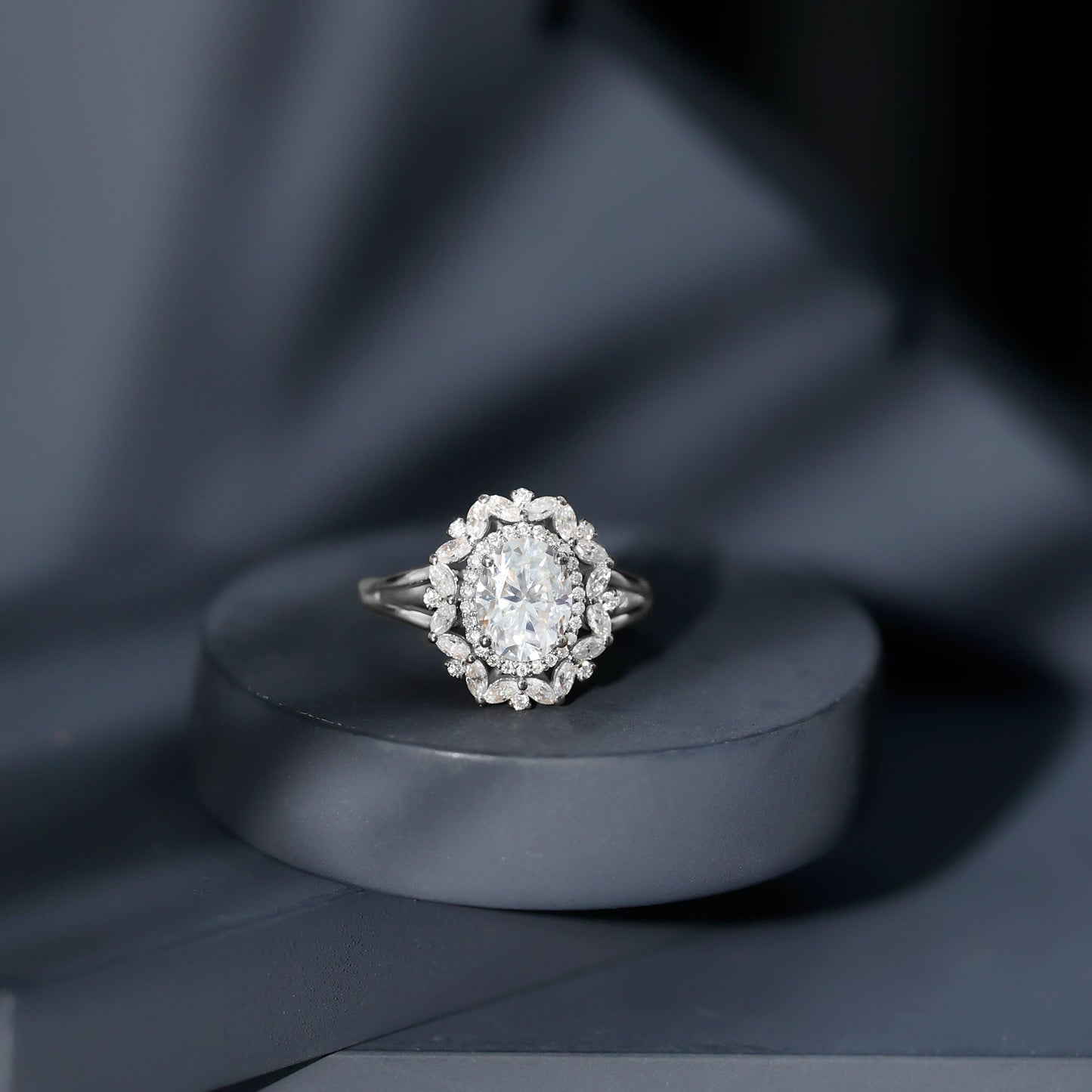 Certified Oval Cut Lab Diamond Statement Engagement Ring