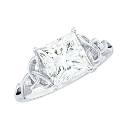 3 Carat Princess Cut Moissanite Solitaire Engagement Celtic Ring