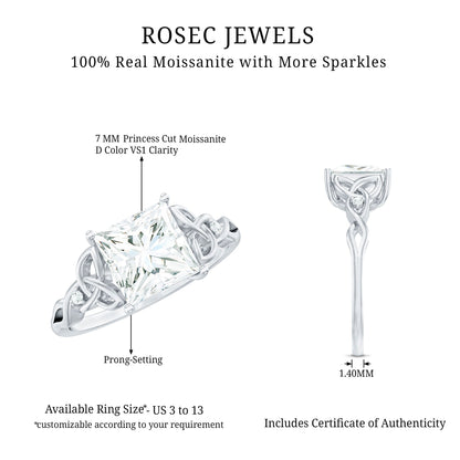 3 Carat Princess Cut Moissanite Solitaire Engagement Celtic Ring