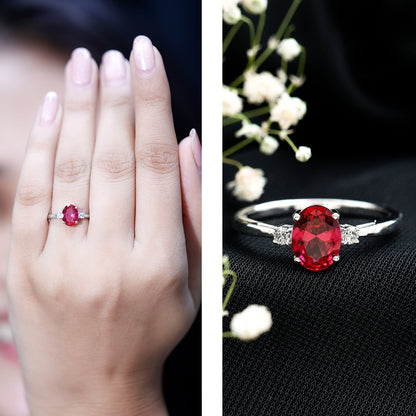 Classic Lab Grown Ruby Oval Engagement Ring With Diamond