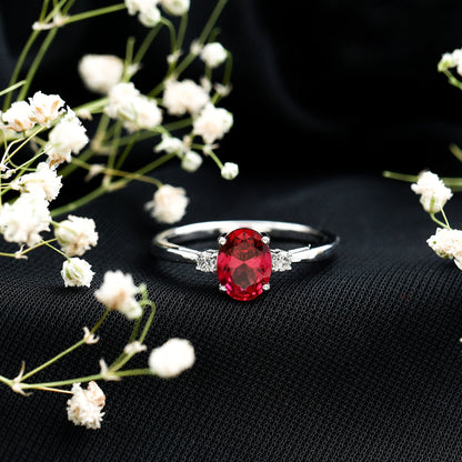 Classic Lab Grown Ruby Oval Engagement Ring With Diamond