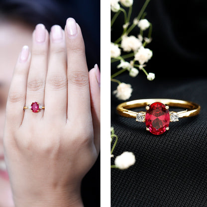 Classic Lab Grown Ruby Oval Engagement Ring With Diamond