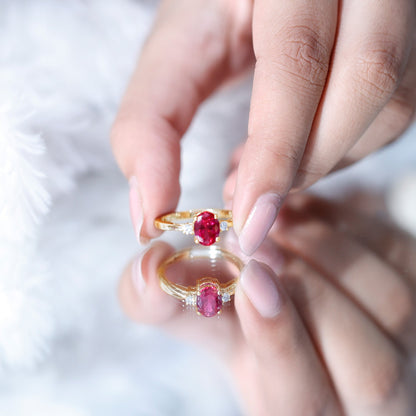 Classic Lab Grown Ruby Oval Engagement Ring With Diamond