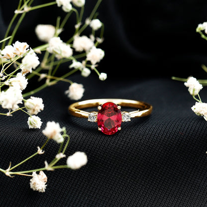 Classic Lab Grown Ruby Oval Engagement Ring With Diamond
