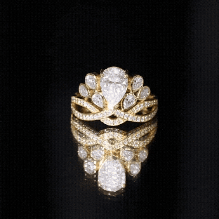 Certified Moissanite Designer Crown Engagement Ring