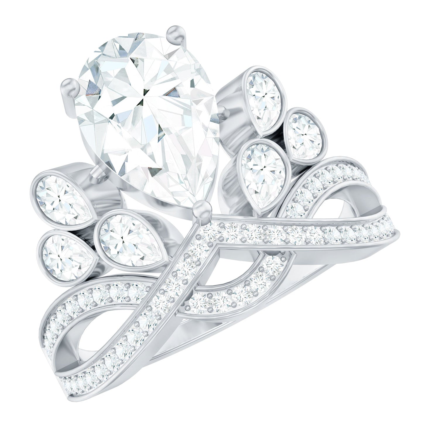 Certified Moissanite Designer Crown Engagement Ring
