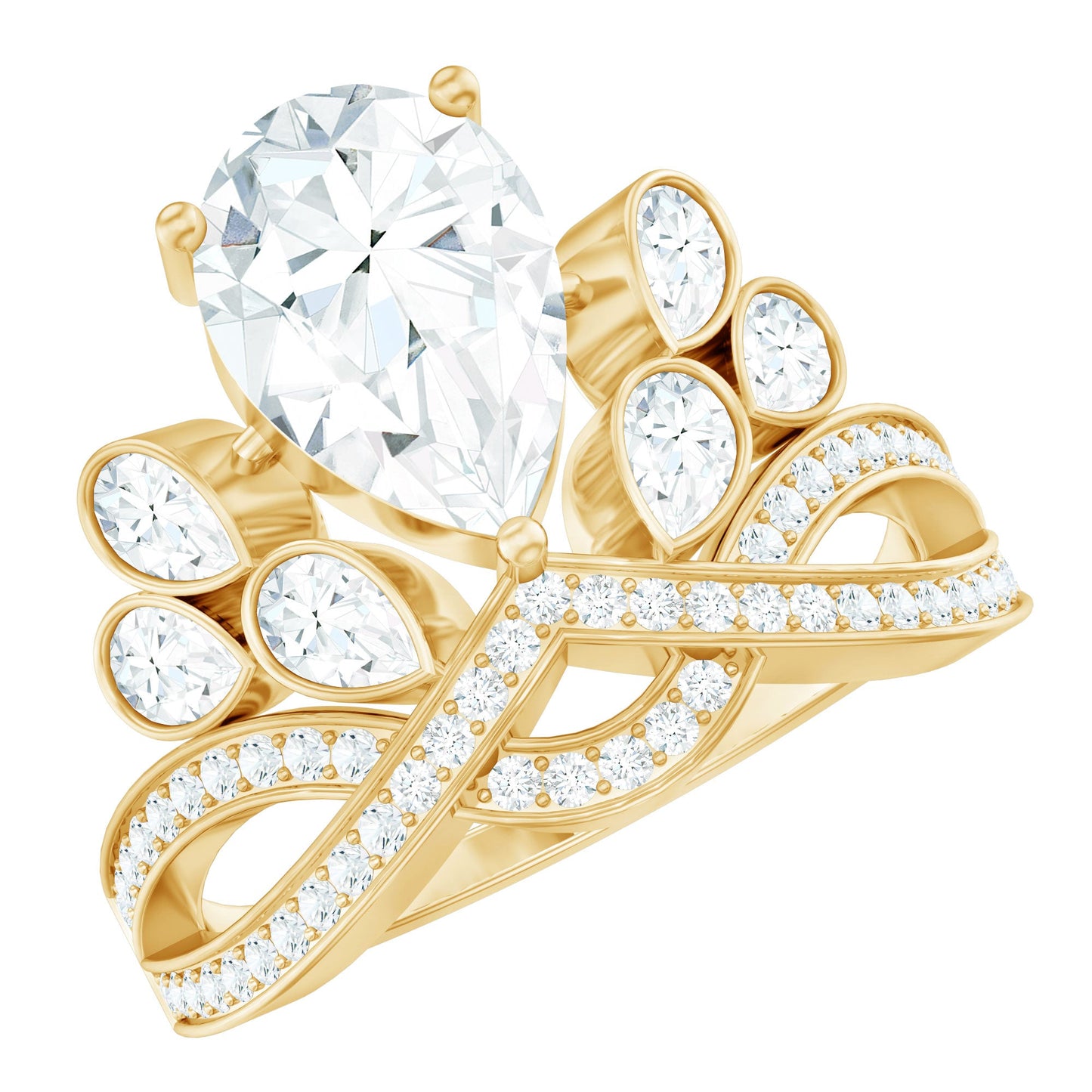 Certified Moissanite Designer Crown Engagement Ring