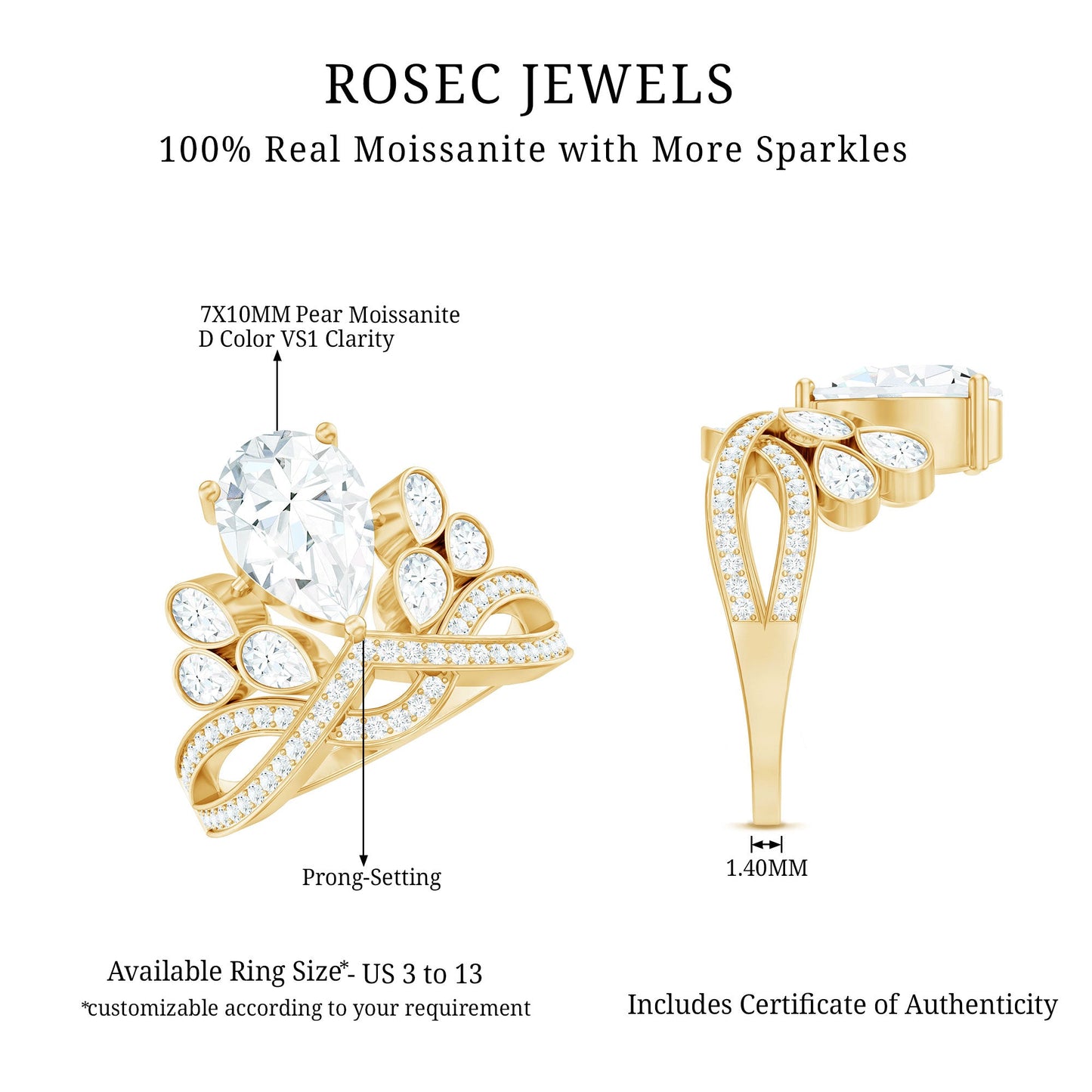 Certified Moissanite Designer Crown Engagement Ring