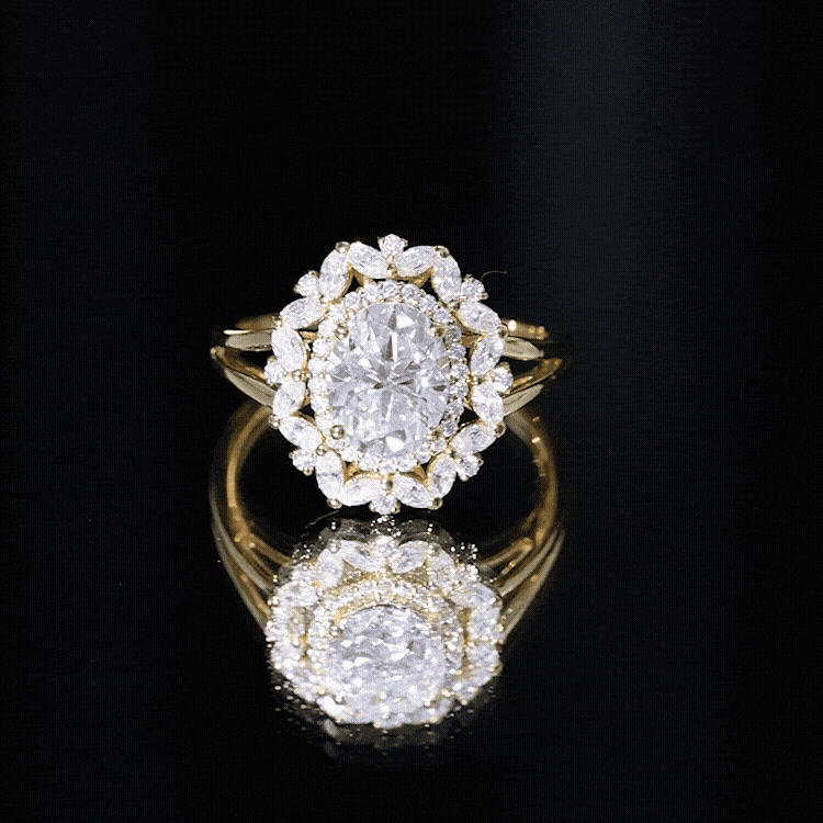 Oval Cut 2 Carat Moissanite Double Halo Engagement Ring