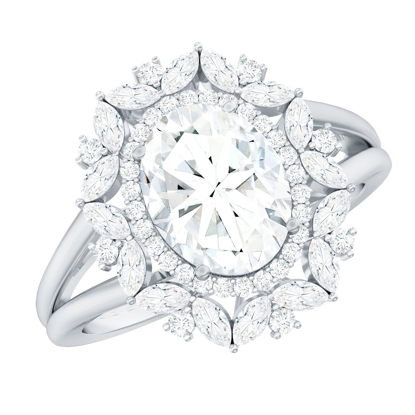 Oval Cut 2 Carat Moissanite Double Halo Engagement Ring