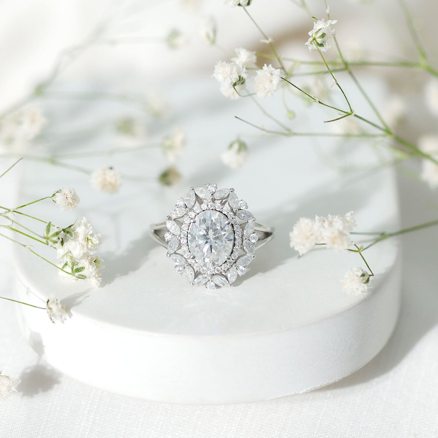 Oval Cut 2 Carat Moissanite Double Halo Engagement Ring