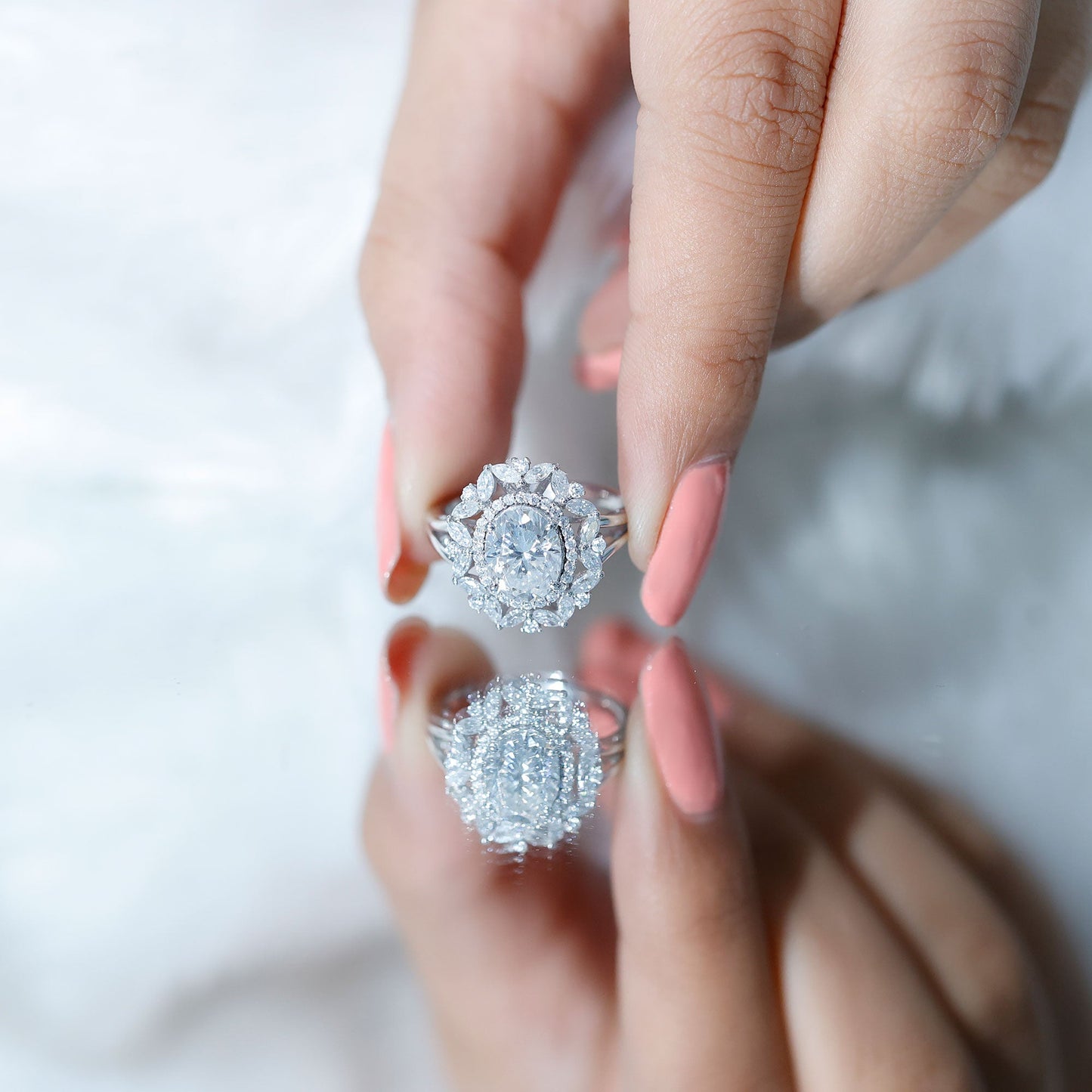 Oval Cut 2 Carat Moissanite Double Halo Engagement Ring