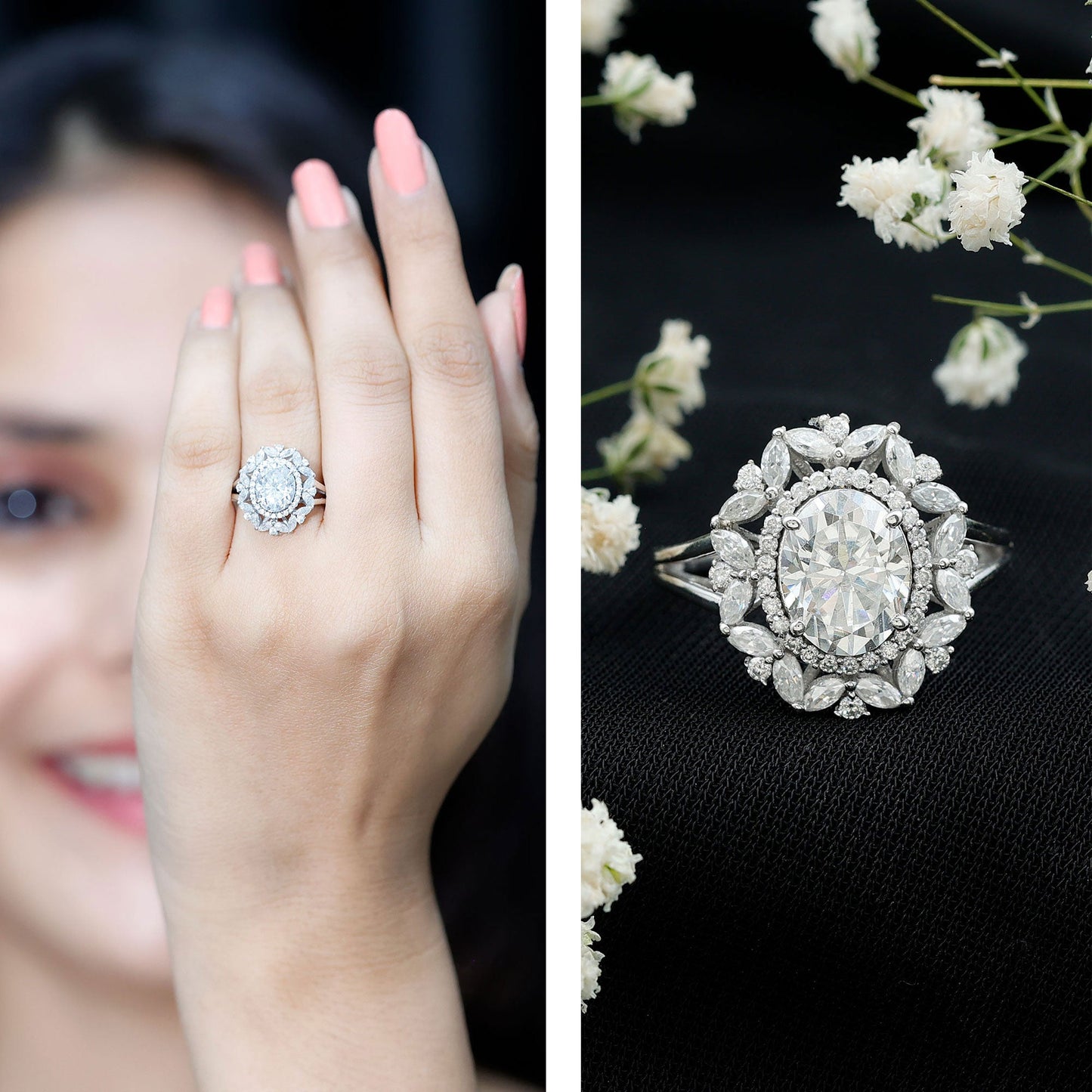 Oval Cut 2 Carat Moissanite Double Halo Engagement Ring