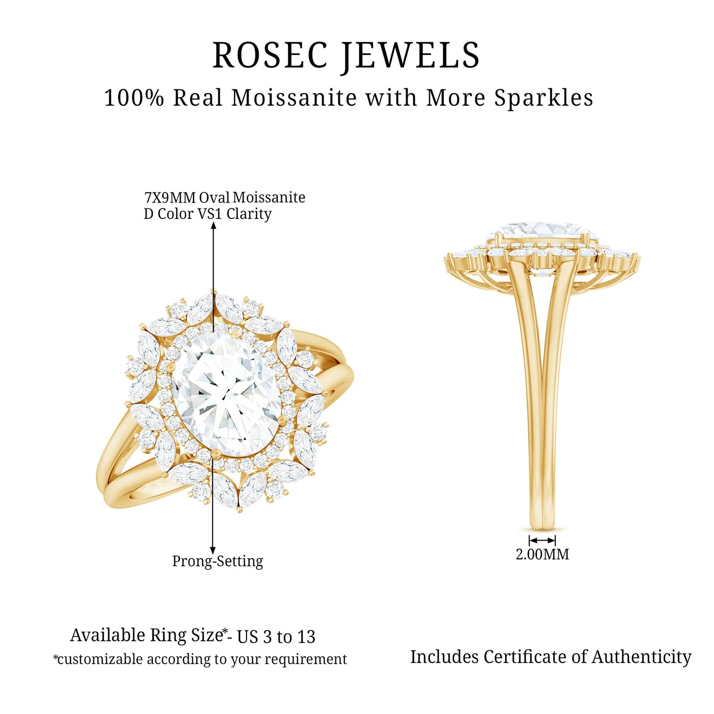 Oval Cut 2 Carat Moissanite Double Halo Engagement Ring