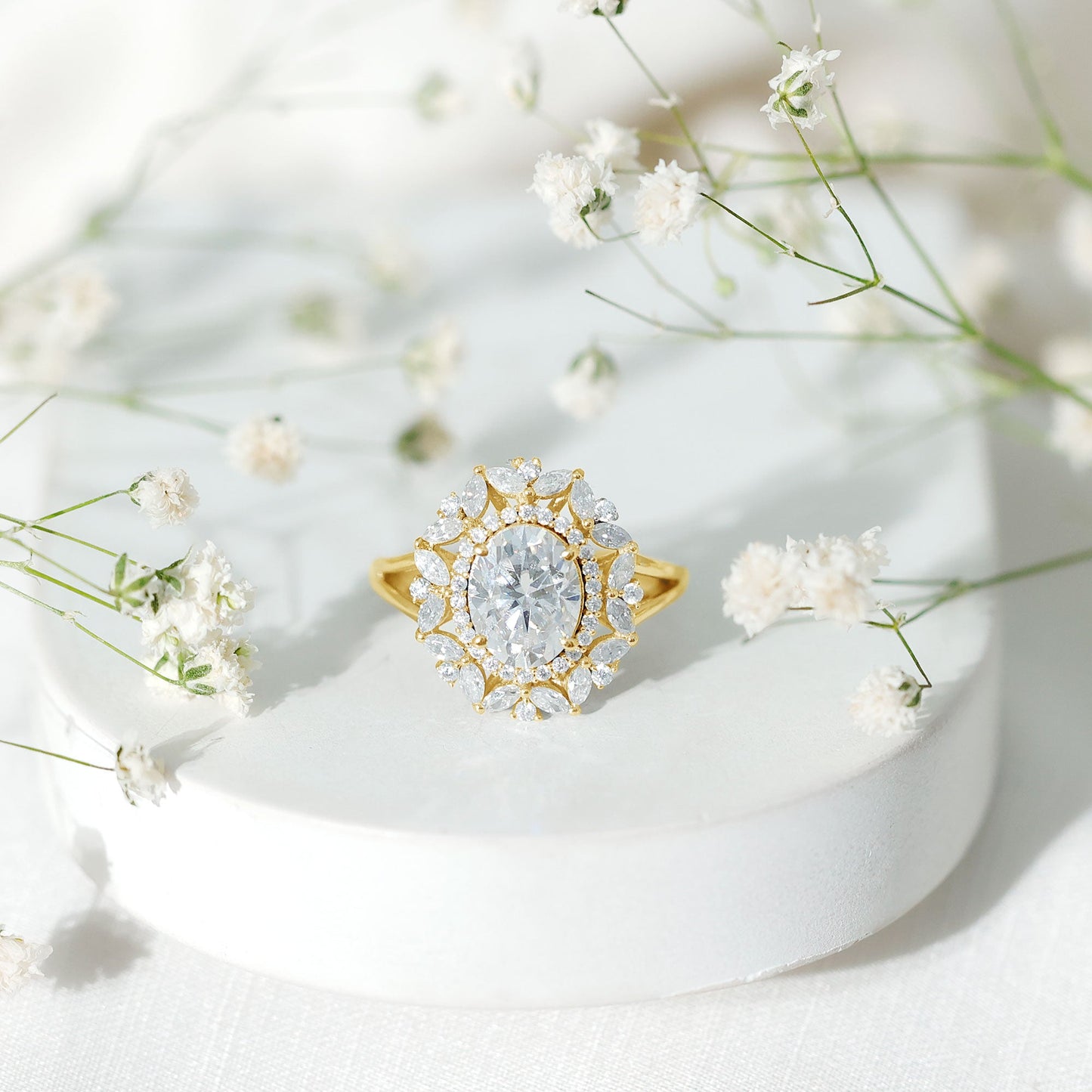 Oval Cut 2 Carat Moissanite Double Halo Engagement Ring