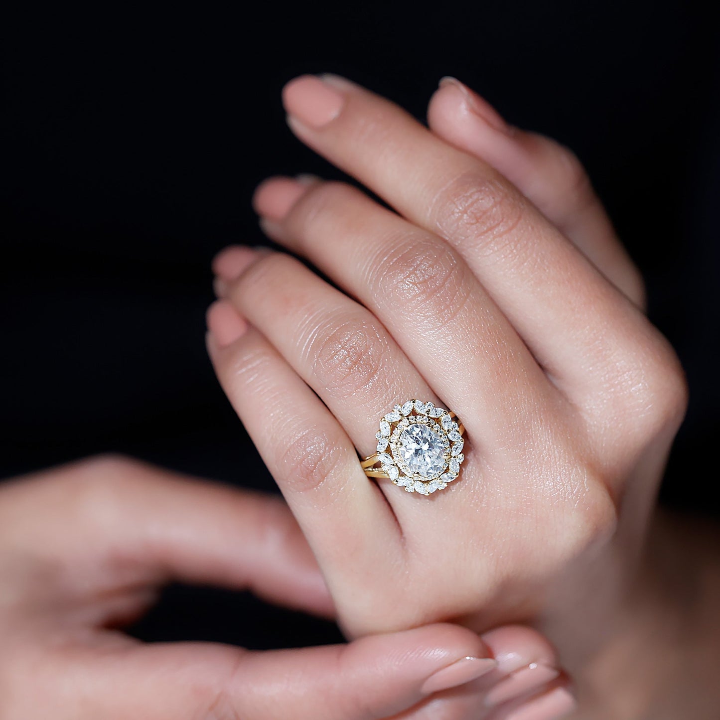 Oval Cut 2 Carat Moissanite Double Halo Engagement Ring