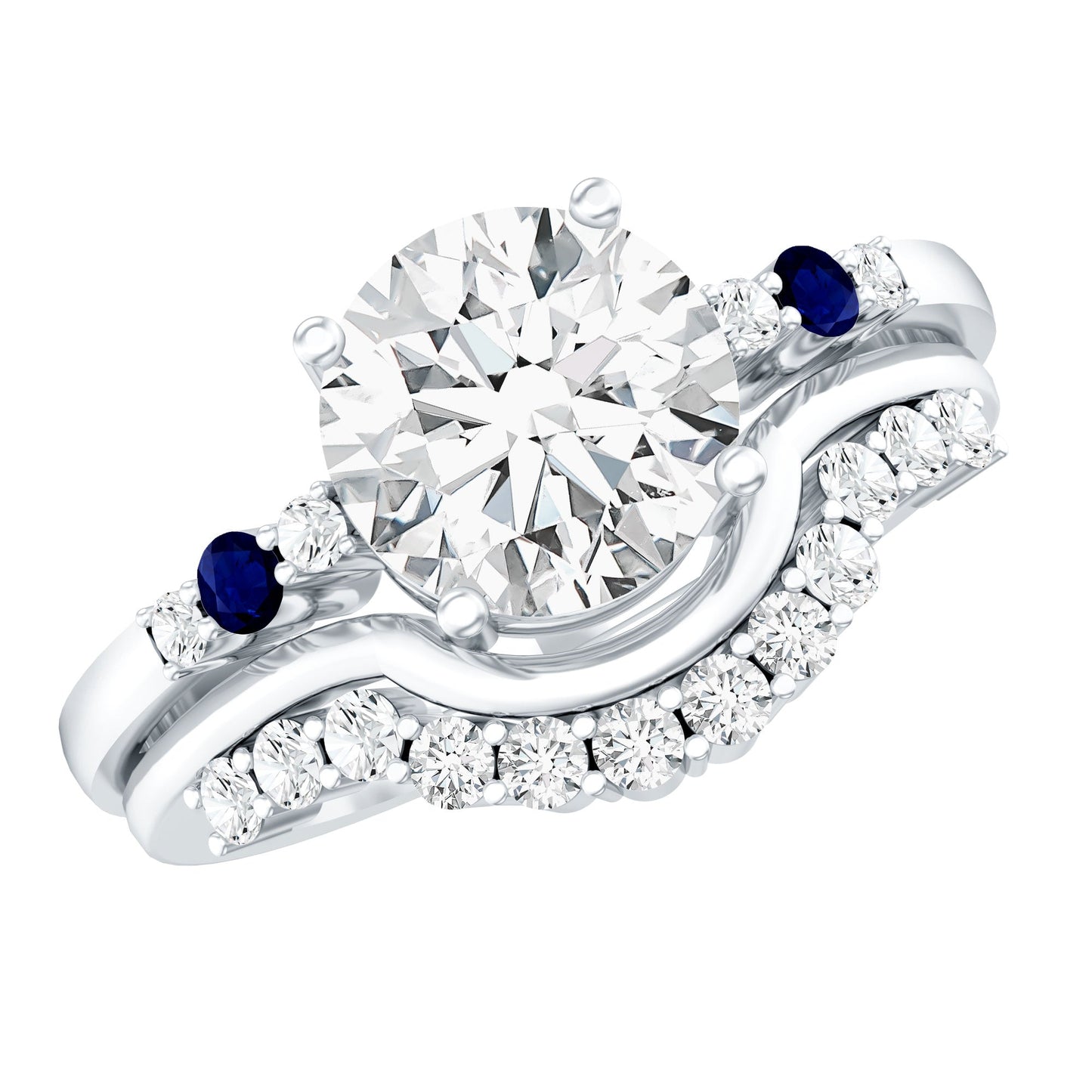Certified Moissanite 2 Carat Engagement Ring With Wedding Band
