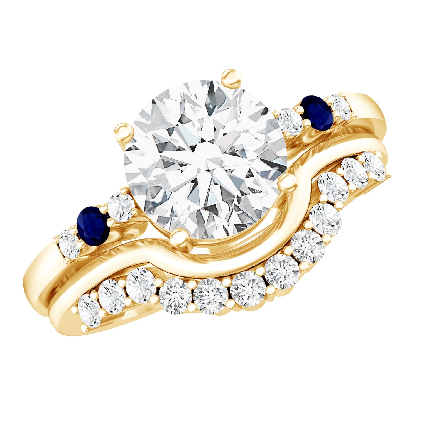 Certified Moissanite 2 Carat Engagement Ring With Wedding Band