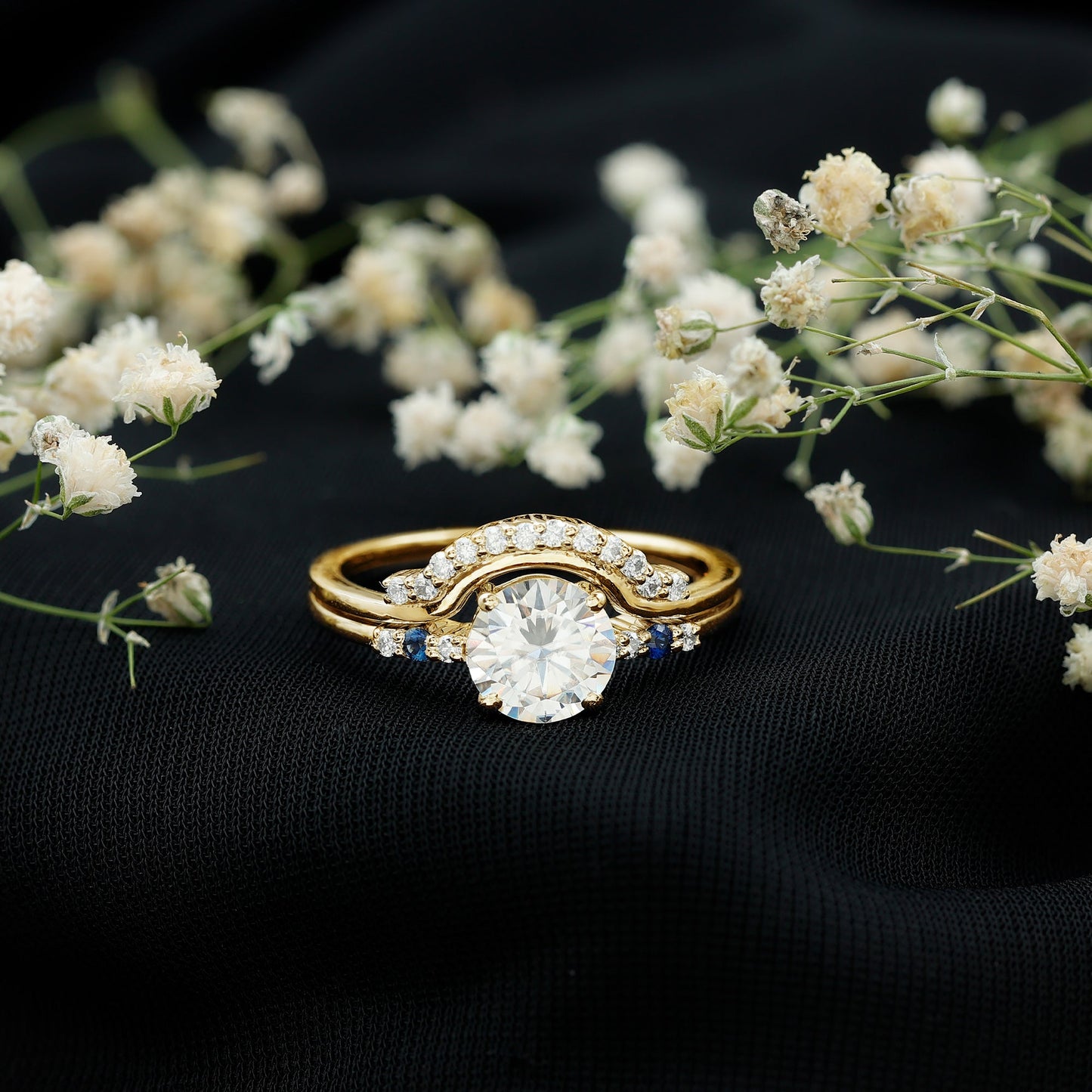 Certified Moissanite 2 Carat Engagement Ring With Wedding Band