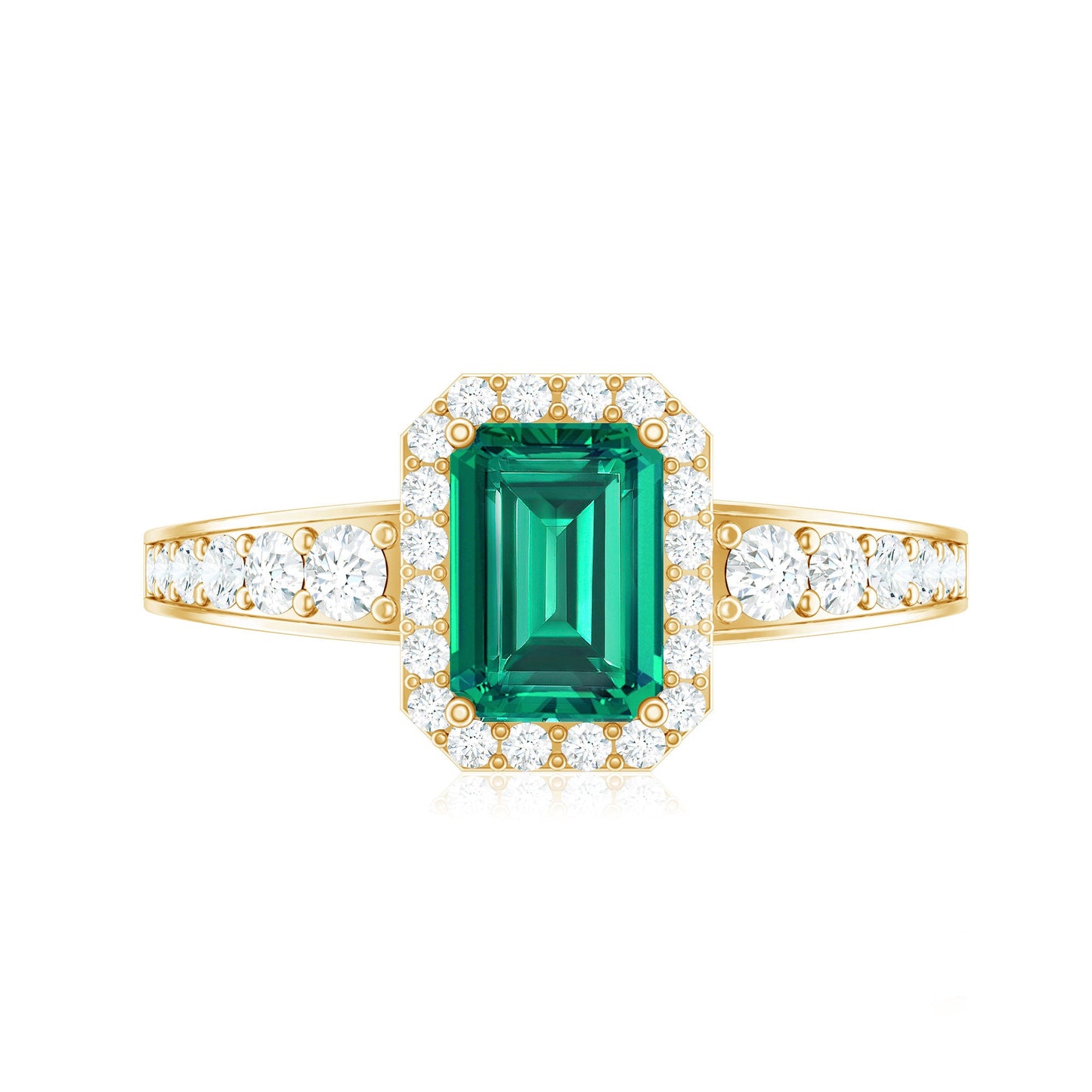 Certified Emerald Cut Lab Grown Emerald Vintage Engagement Ring with Diamond