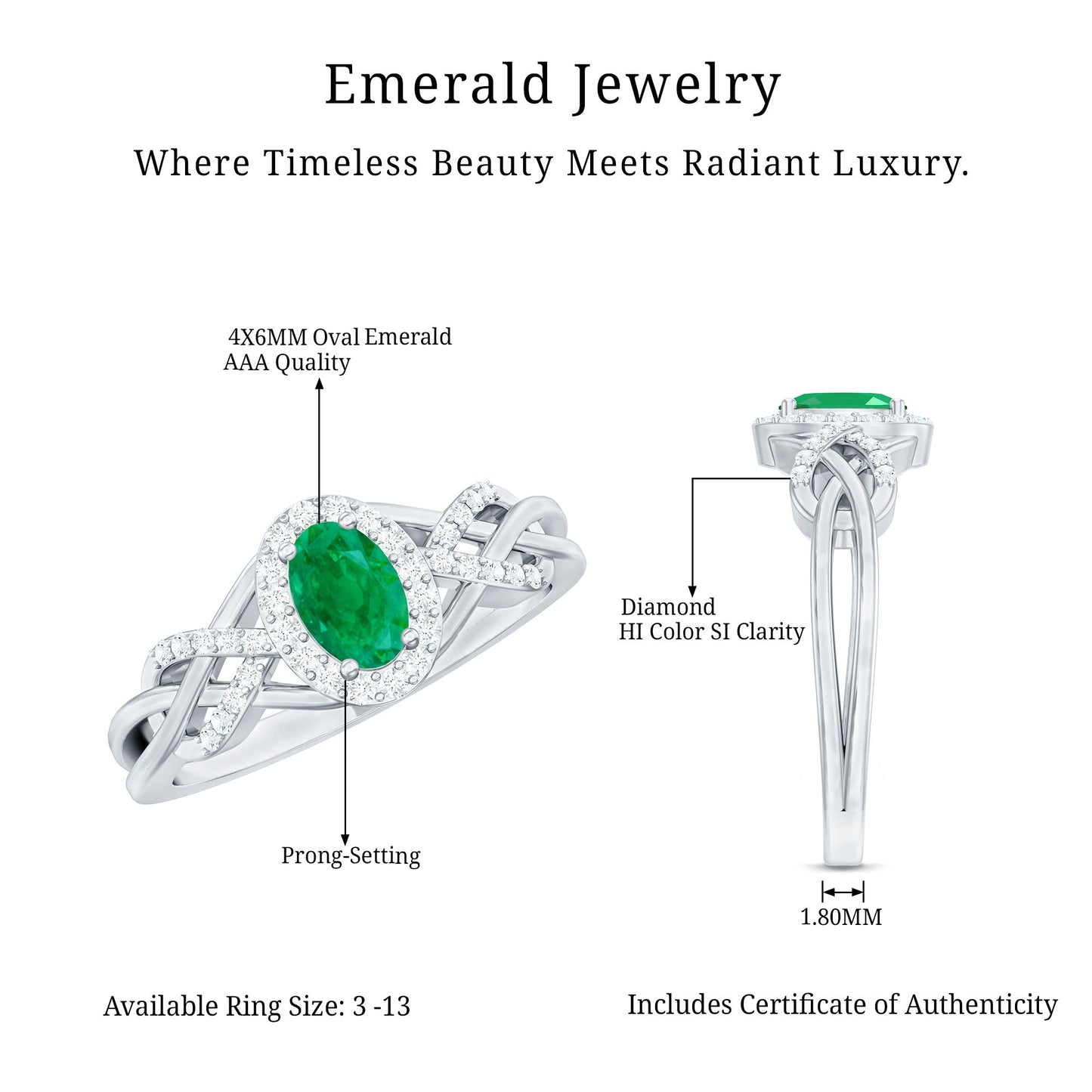 Designer Emerald Oval Engagement Ring with Diamond Halo