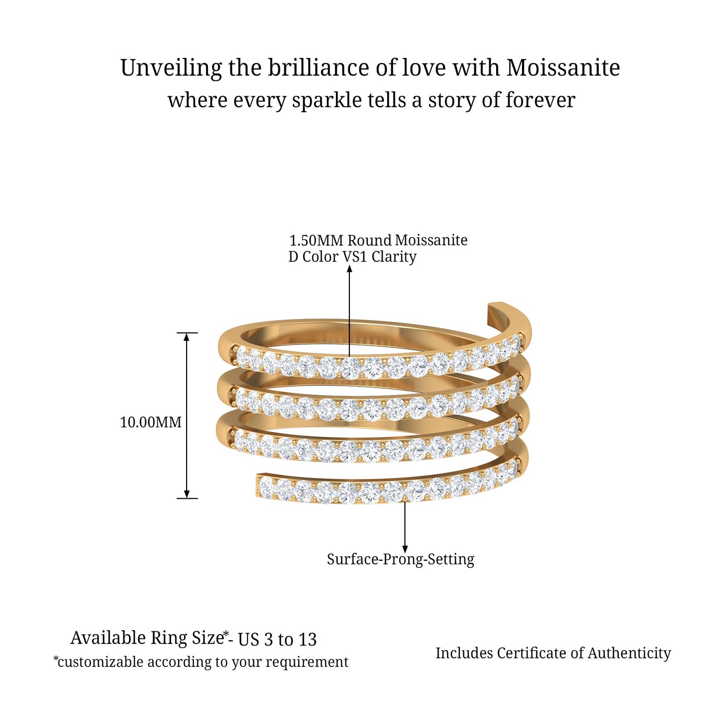 Certified Moissanite Spiral Wrap Ring
