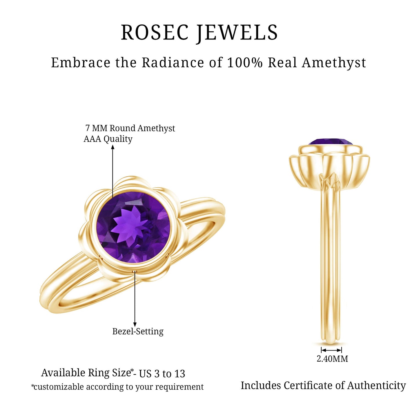 1.2 Carat Amethyst Engagement Ring in Bezel Setting