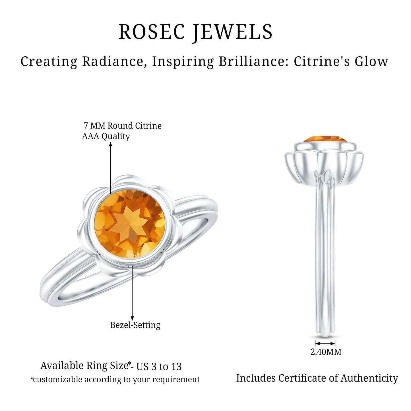 1.2 Carat Citrine Solitaire Engagement Ring in Bezel Setting
