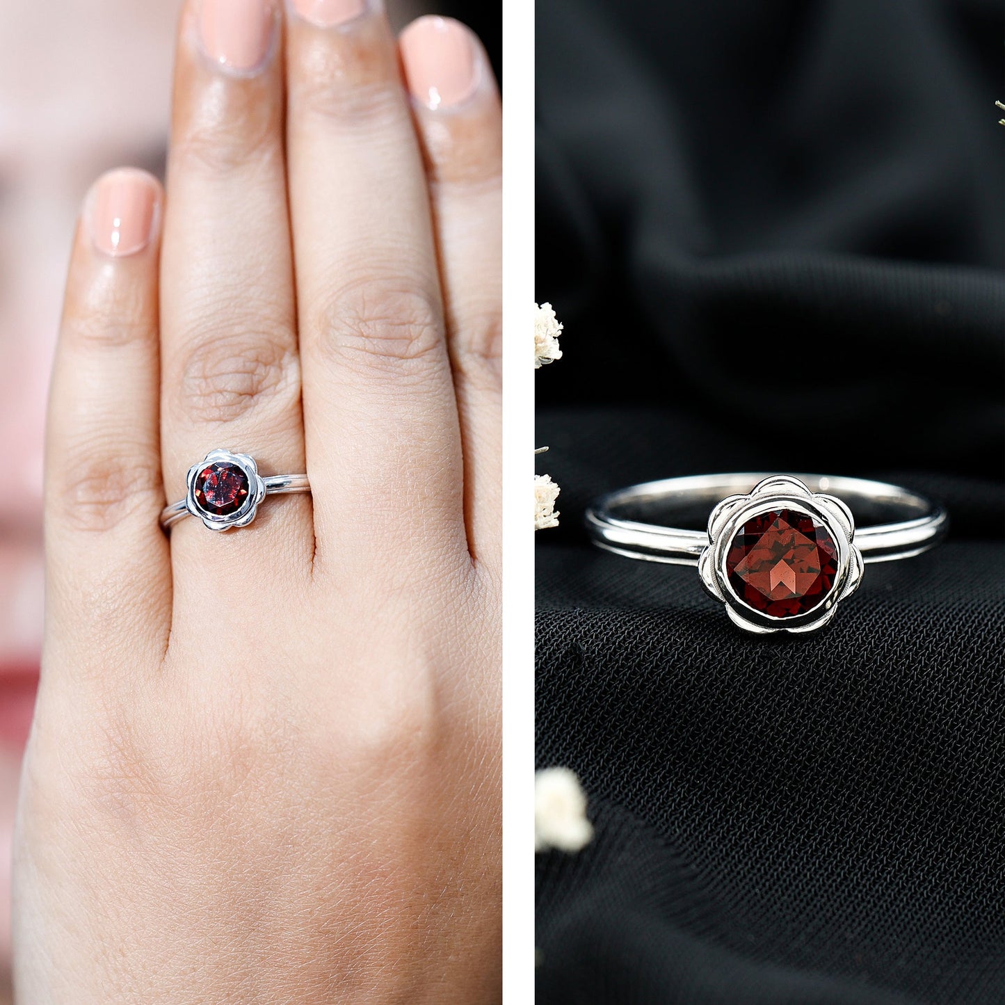 1.7 Carat Round Cut Garnet Flower Engagement Ring for Women