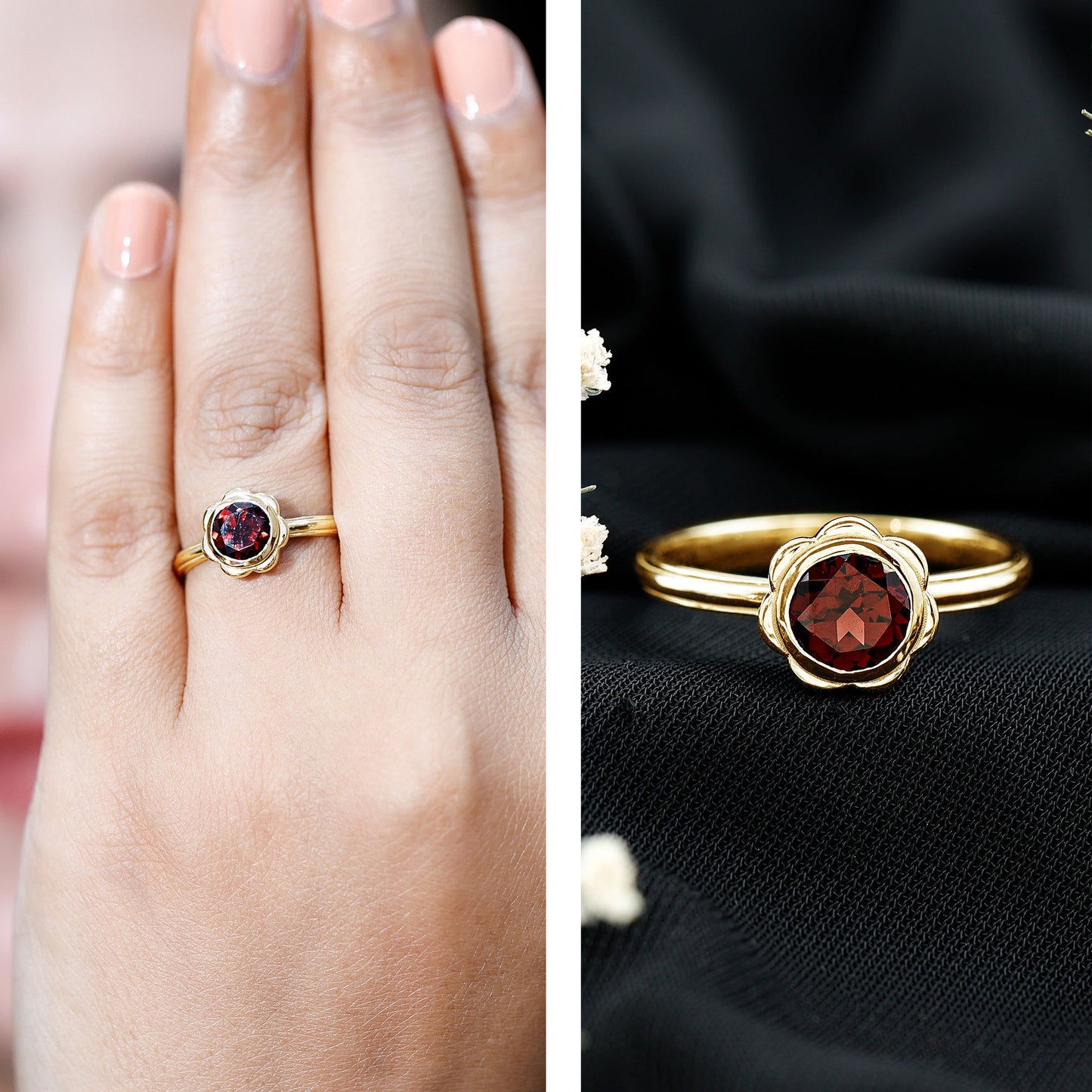 1.7 Carat Round Cut Garnet Flower Engagement Ring for Women