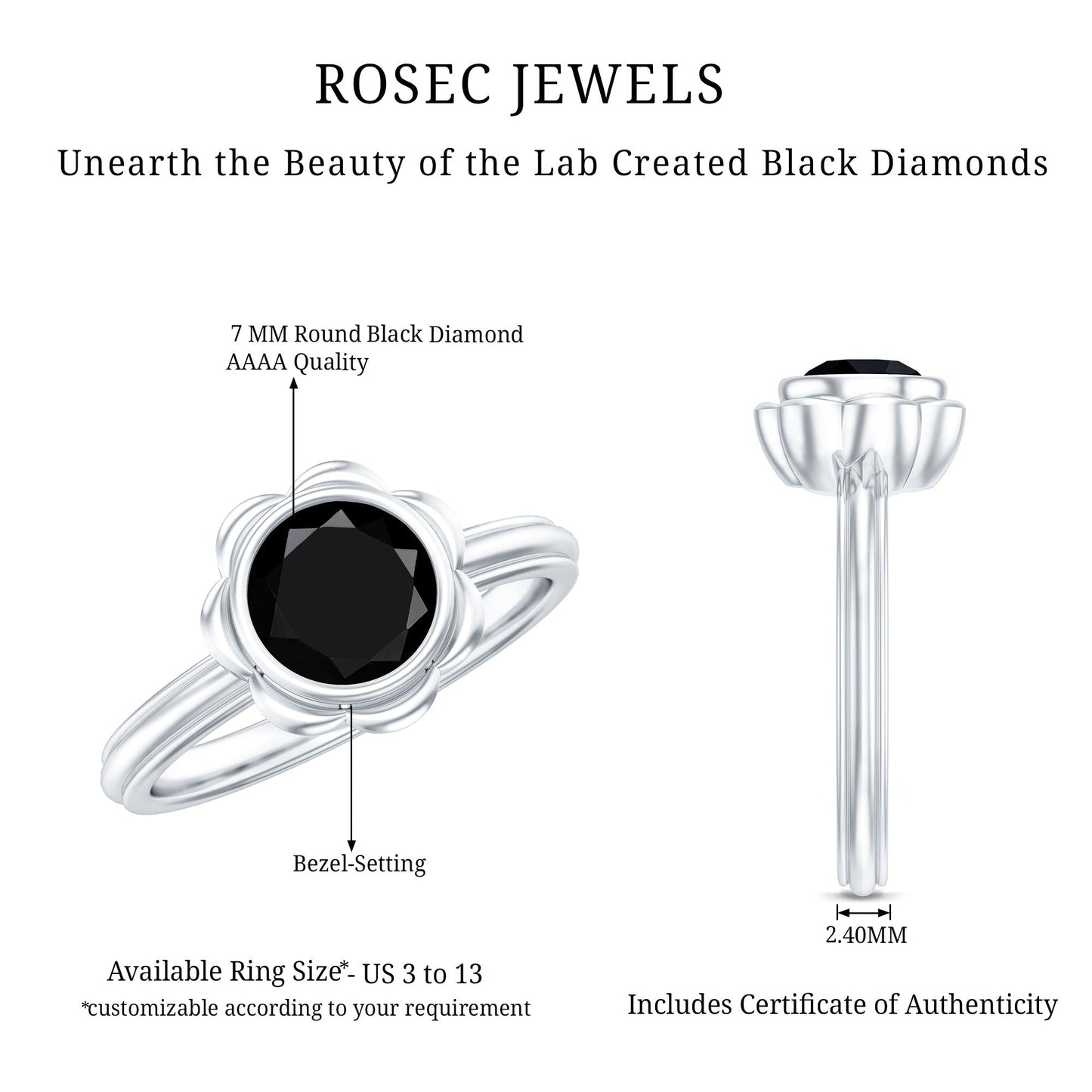 1.6 Carat Lab Grown Black Diamond Flower Engagement Ring