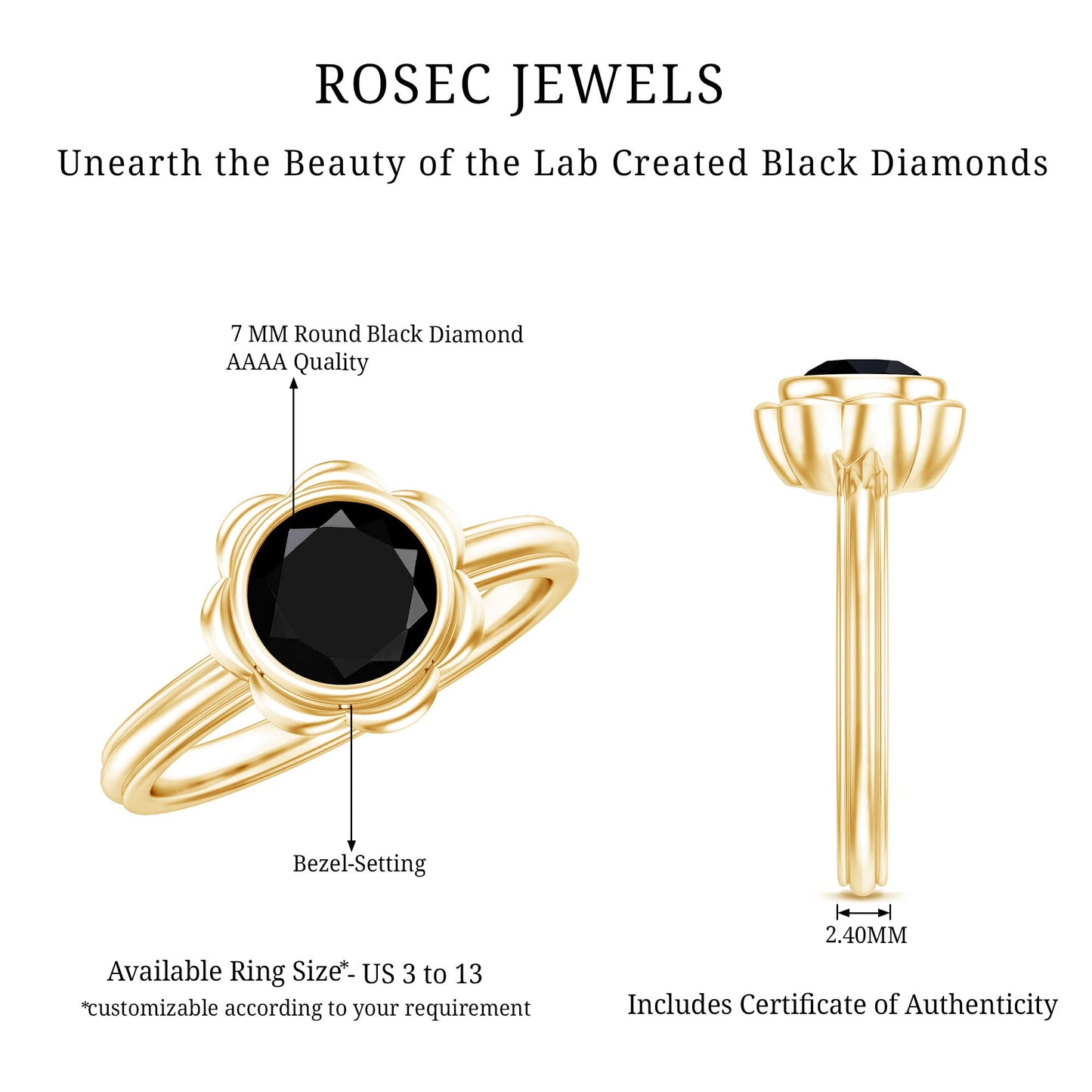 1.6 Carat Lab Grown Black Diamond Flower Engagement Ring