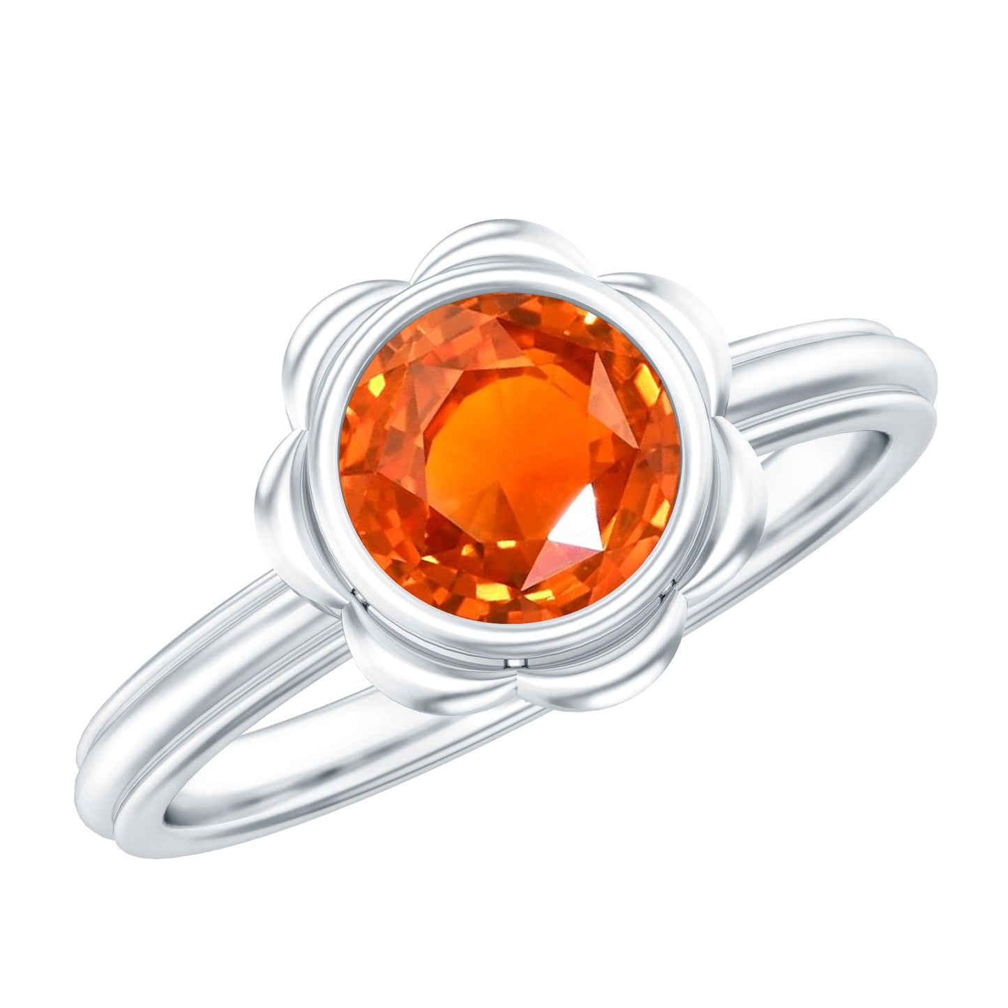 1.6 Carat Lab Grown Orange Sapphire Bezel Set Engagement Ring
