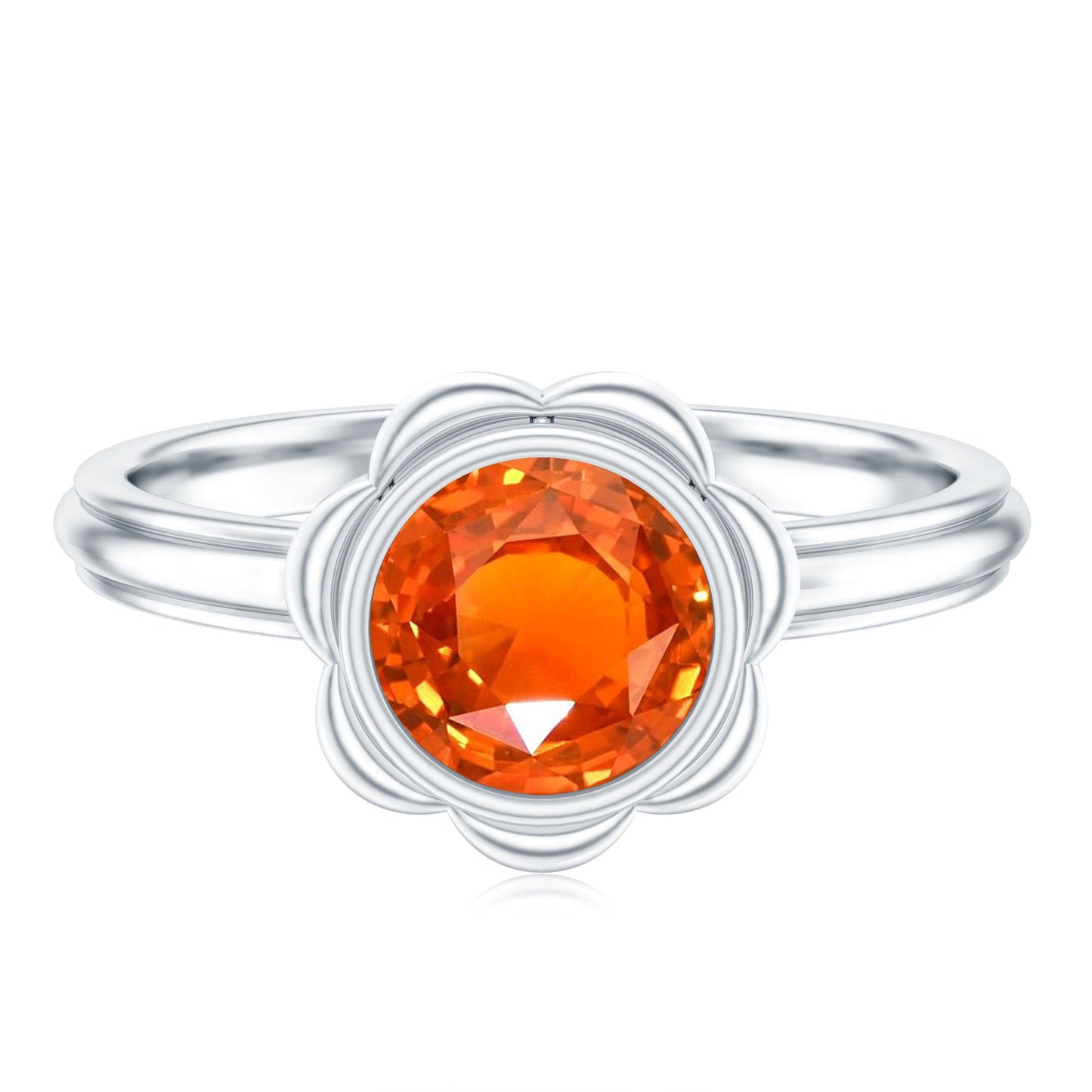 1.6 Carat Lab Grown Orange Sapphire Bezel Set Engagement Ring