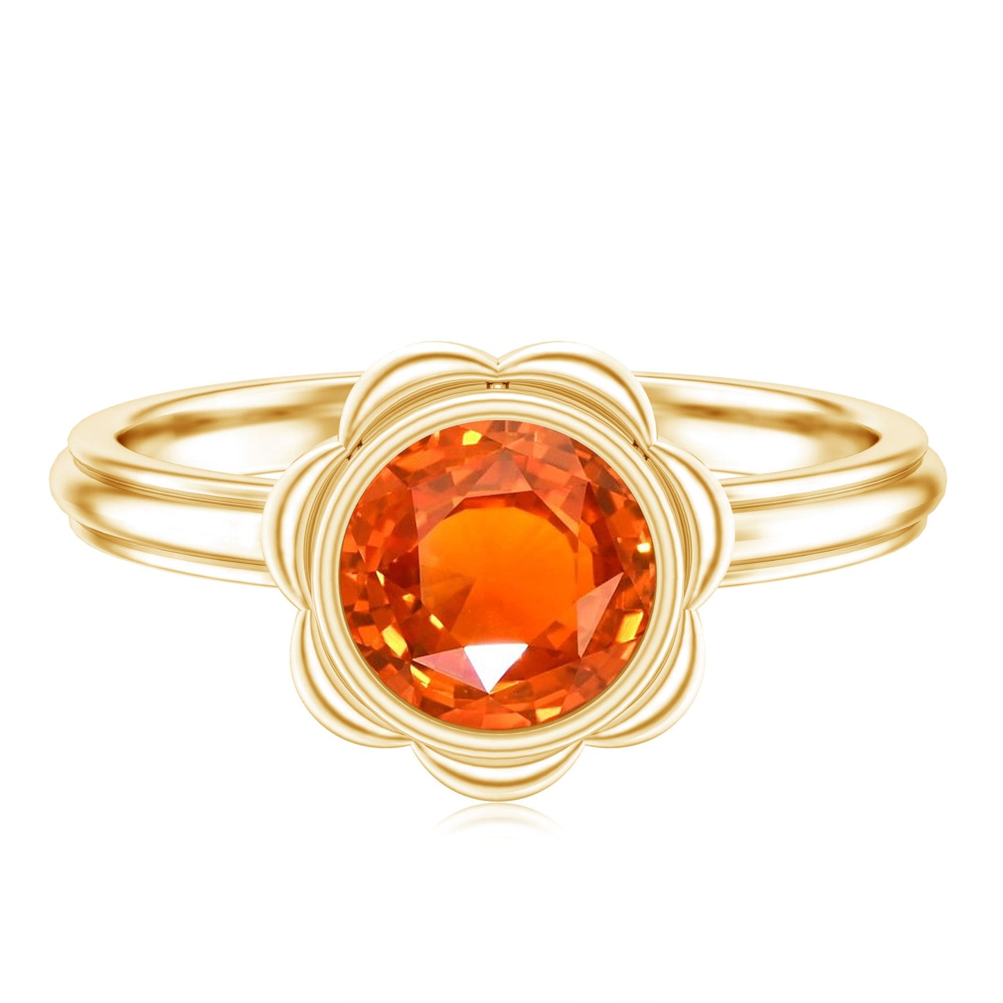 1.6 Carat Lab Grown Orange Sapphire Bezel Set Engagement Ring