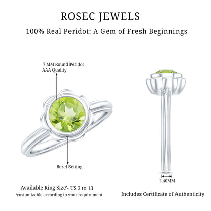 Bezel Set 1.2 Carat Peridot Engagement Ring for Women