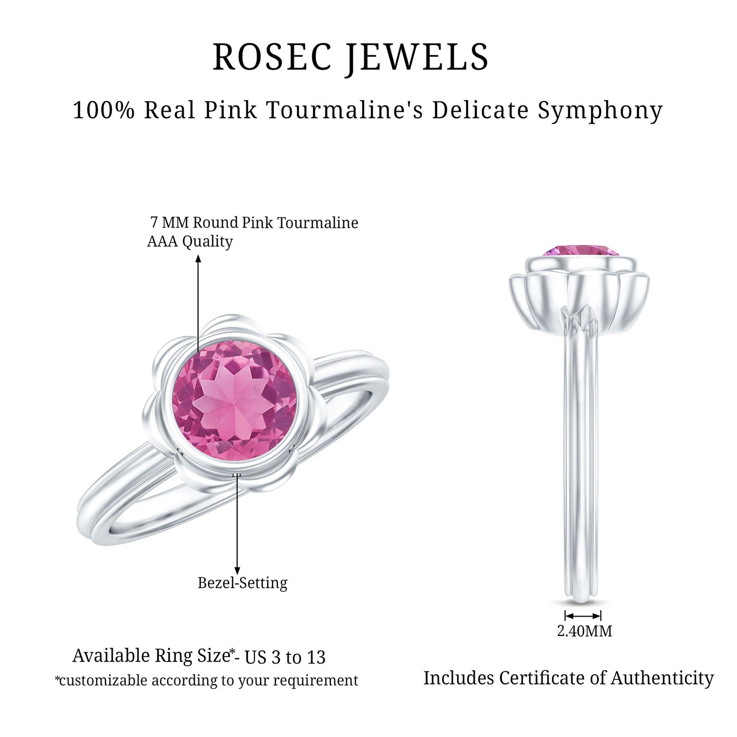1.2 Carat Round Pink Tourmaline Flower Engagement Ring