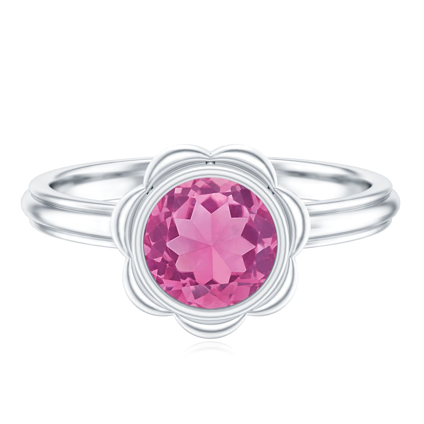 1.2 Carat Round Pink Tourmaline Flower Engagement Ring