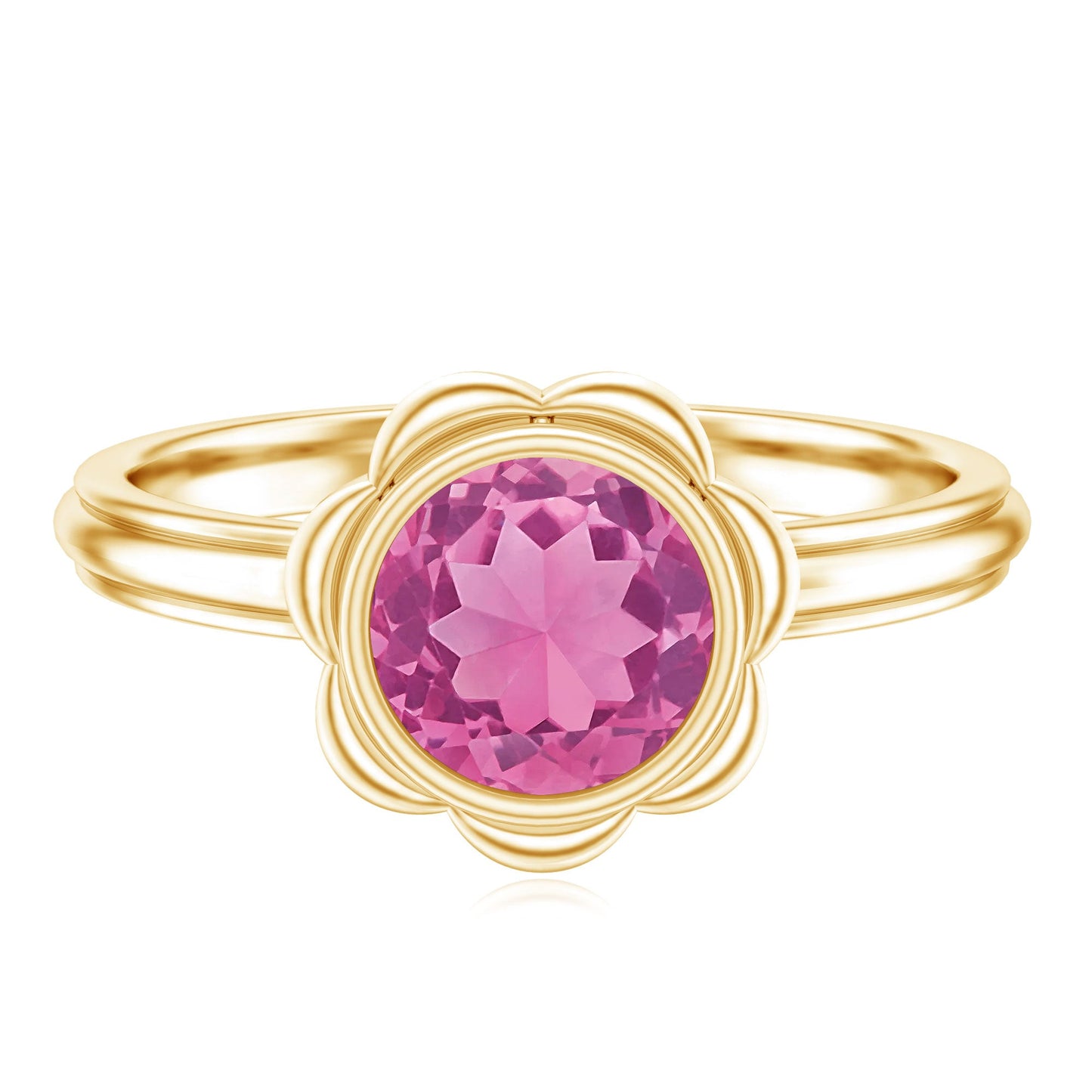 1.2 Carat Round Pink Tourmaline Flower Engagement Ring