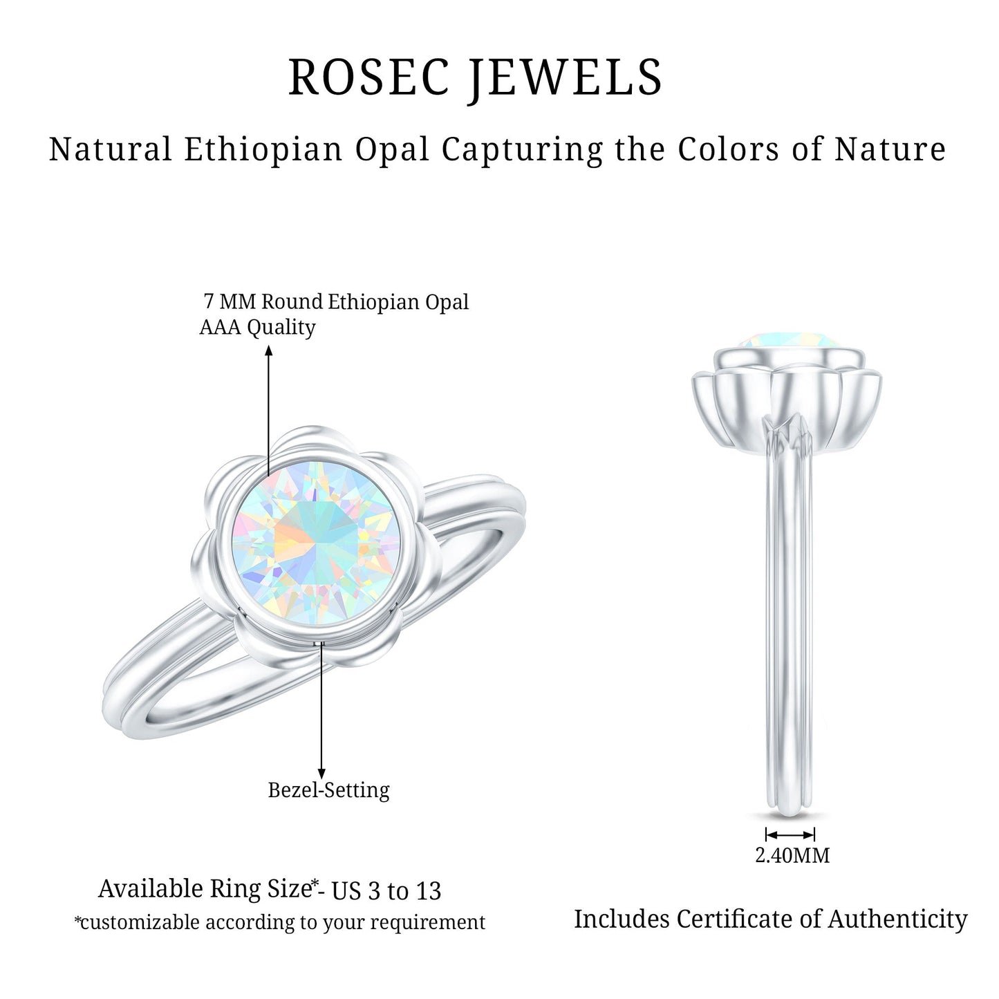 1.6 Carat Ethiopian Opal Engagement Ring for Women