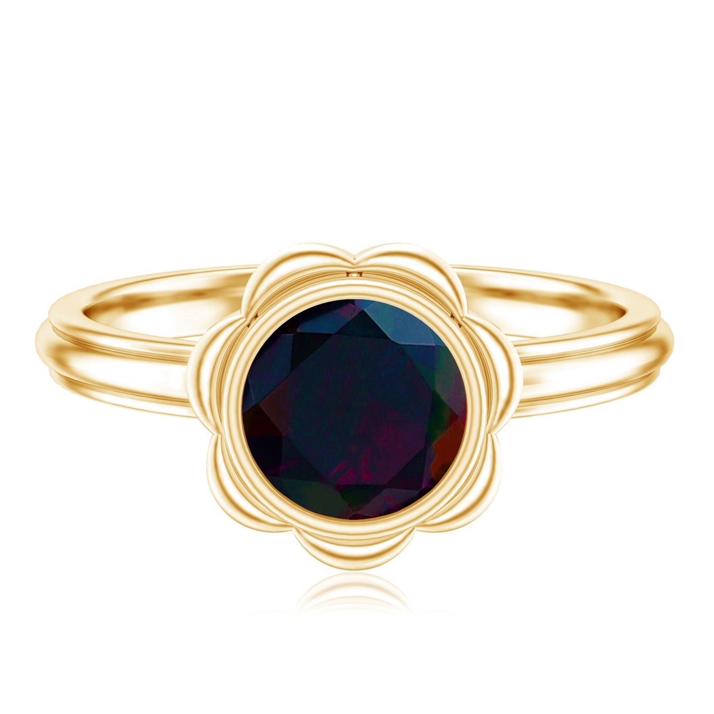 1.6 Carat Round Cut Black Opal Solitaire Engagement Ring in Bezel Setting