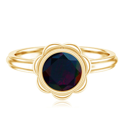 1.6 Carat Round Cut Black Opal Solitaire Engagement Ring in Bezel Setting