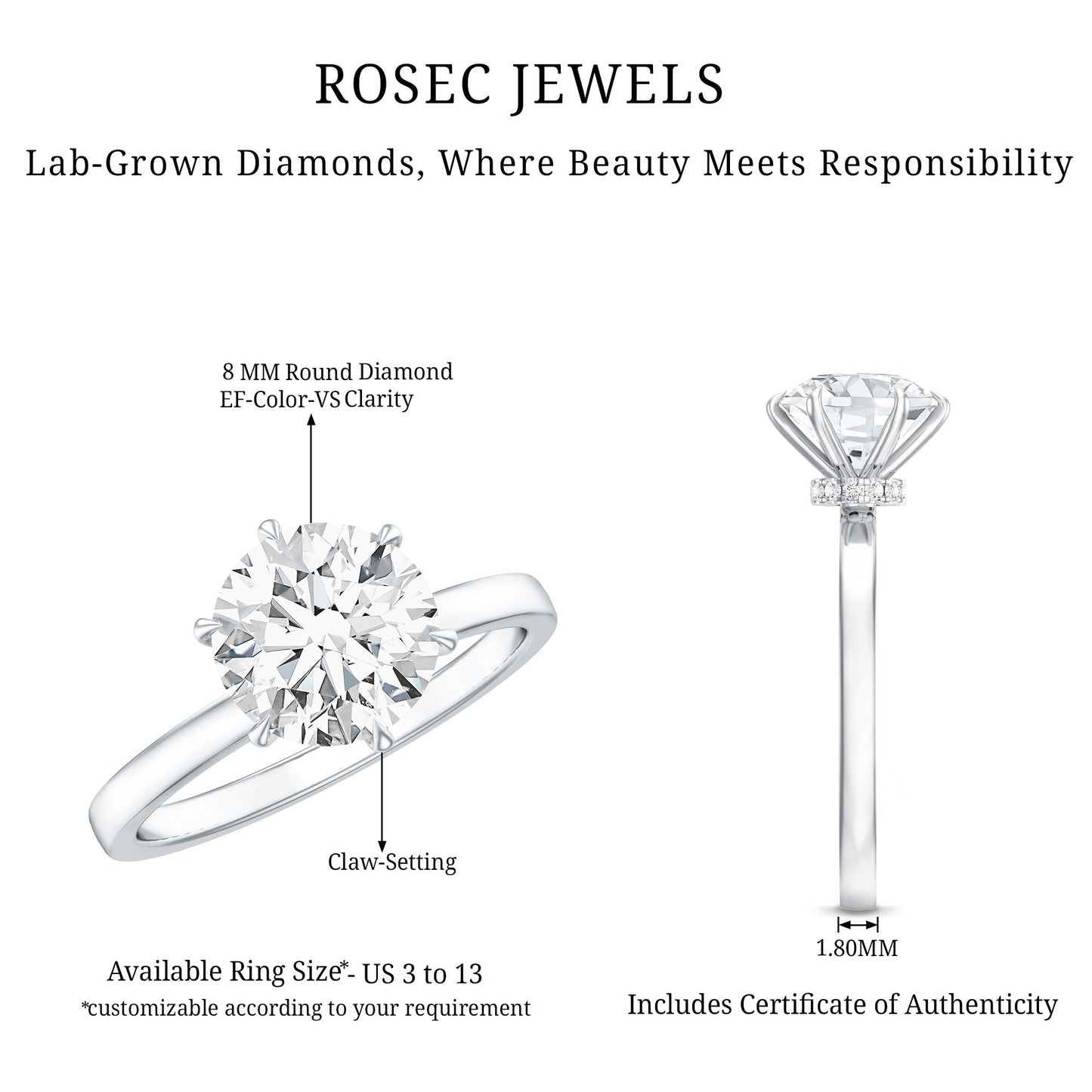 2 Carat Lab Grown Diamond Solitaire Engagement Ring with Hidden Halo
