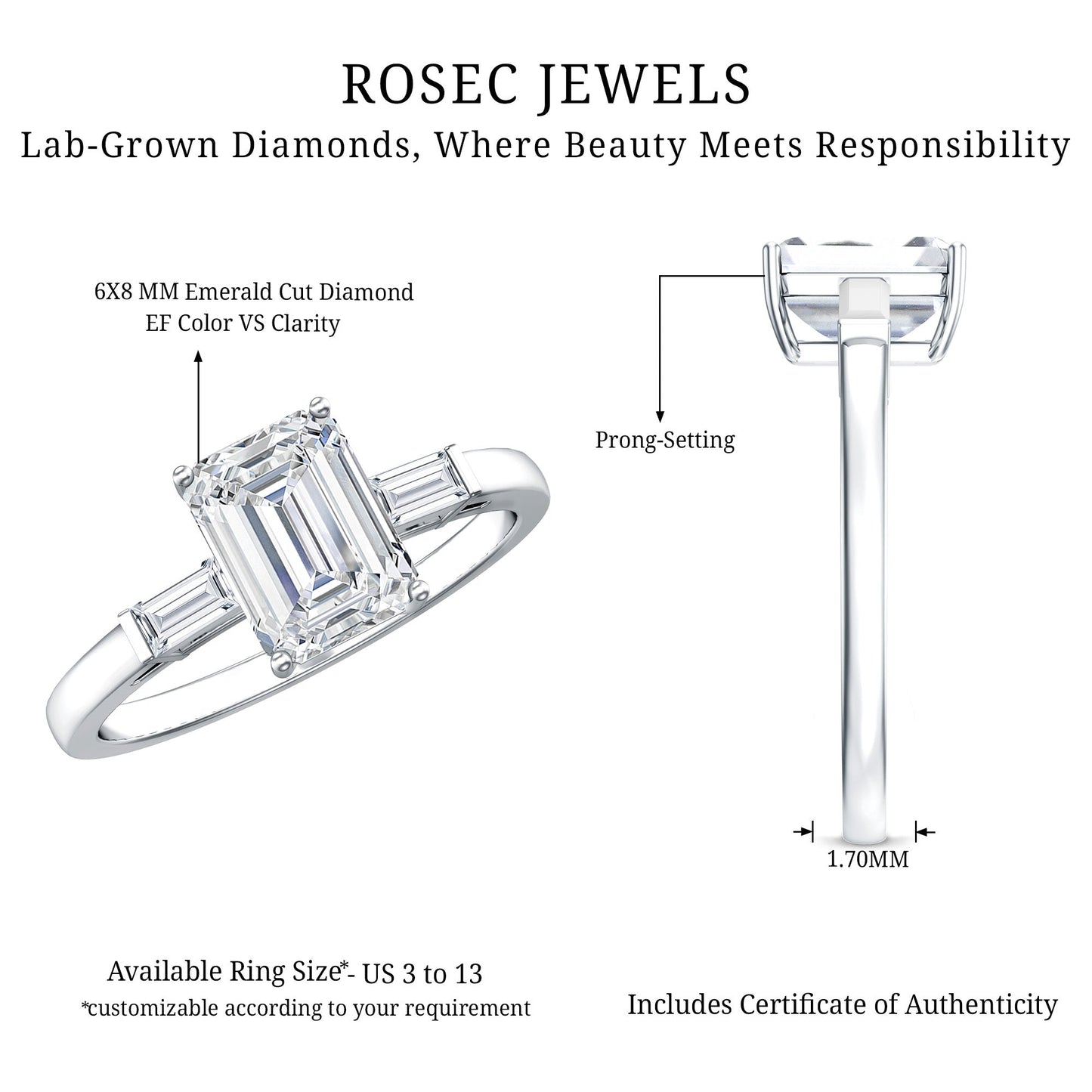 1.8 Carat Lab Grown Diamond Emerald Cut Engagement Ring