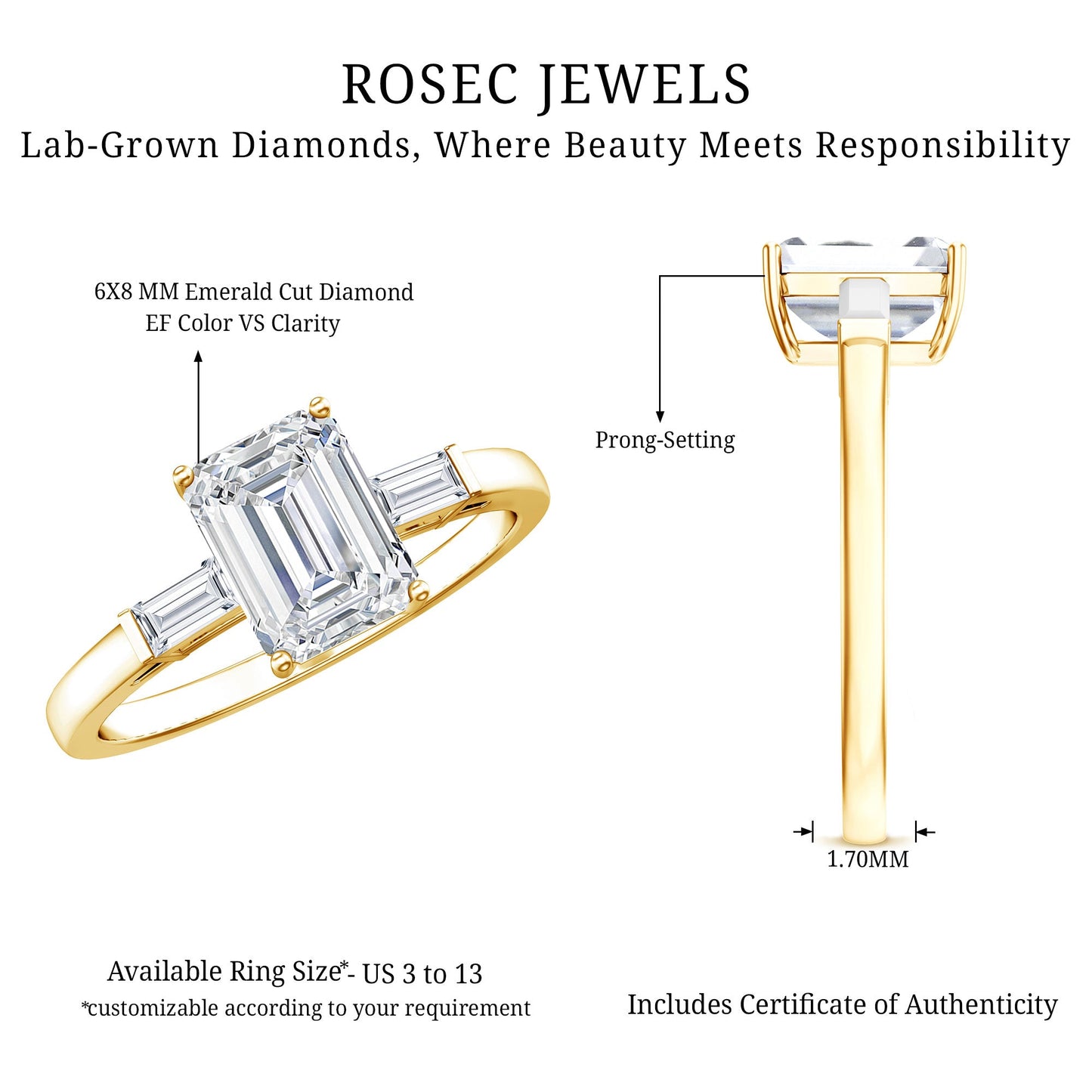 1.8 Carat Lab Grown Diamond Emerald Cut Engagement Ring
