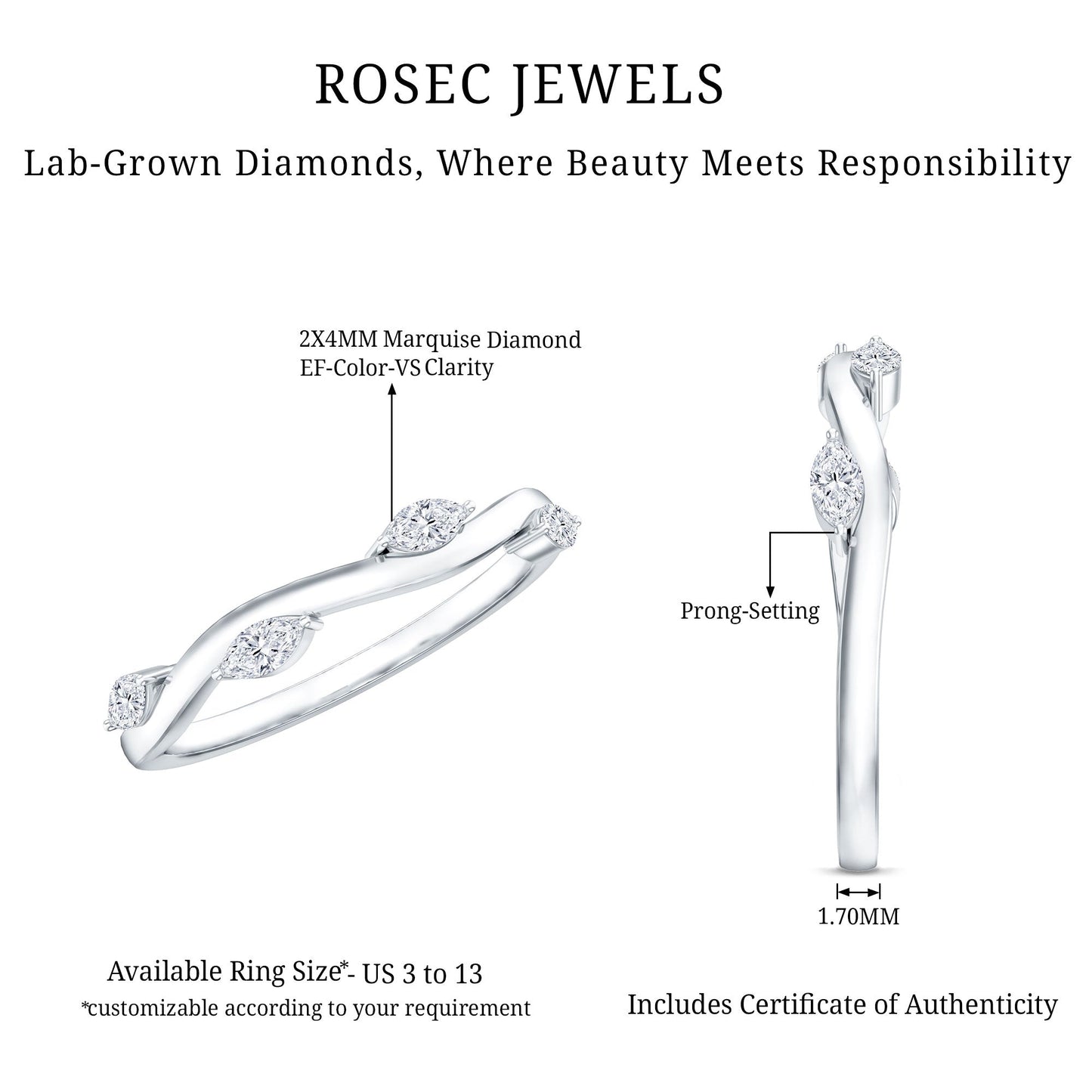 Marquise Cut Lab Grown Diamond Wedding Band