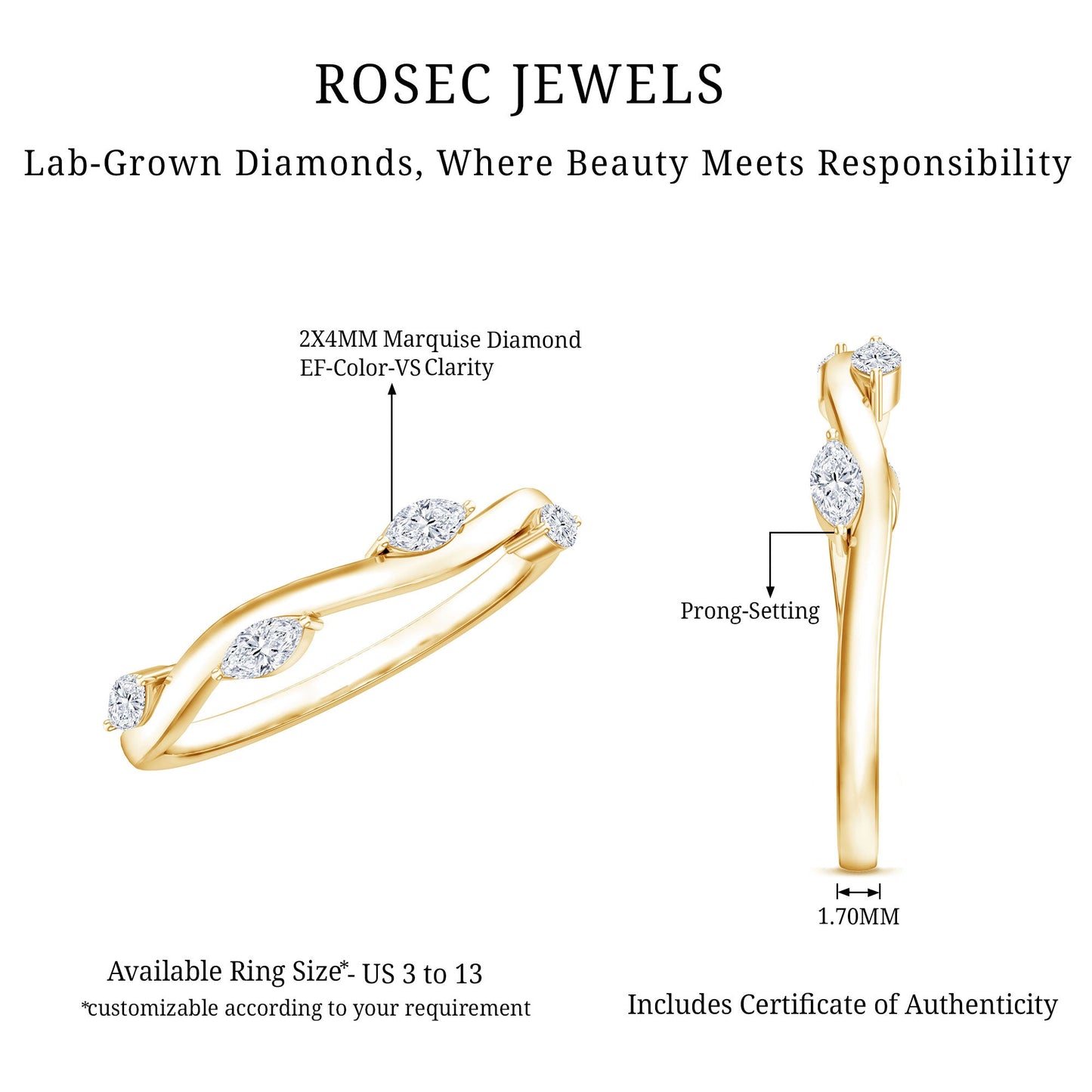 Marquise Cut Lab Grown Diamond Wedding Band