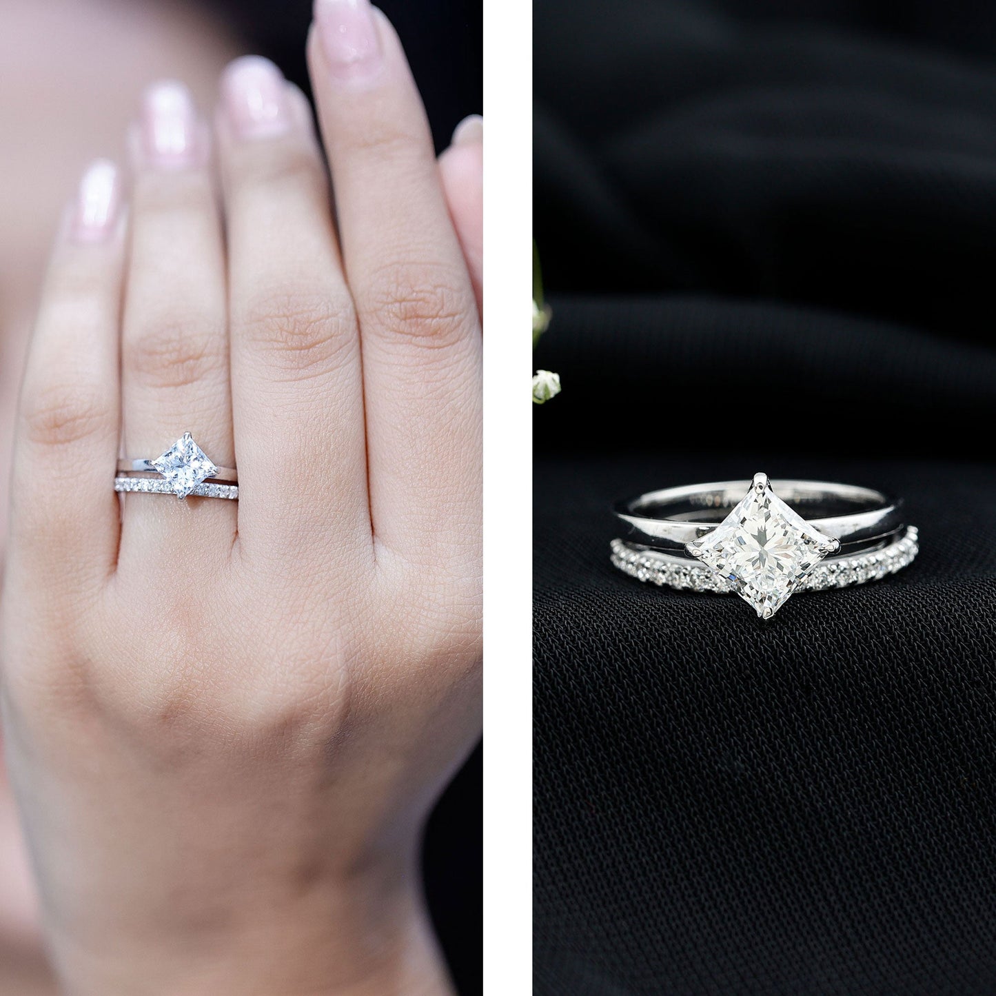 Princess Cut Lab Grown Diamond Ring With Wedding Band