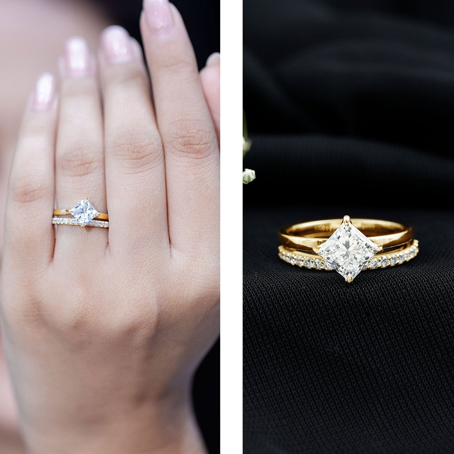 Princess Cut Lab Grown Diamond Ring With Wedding Band