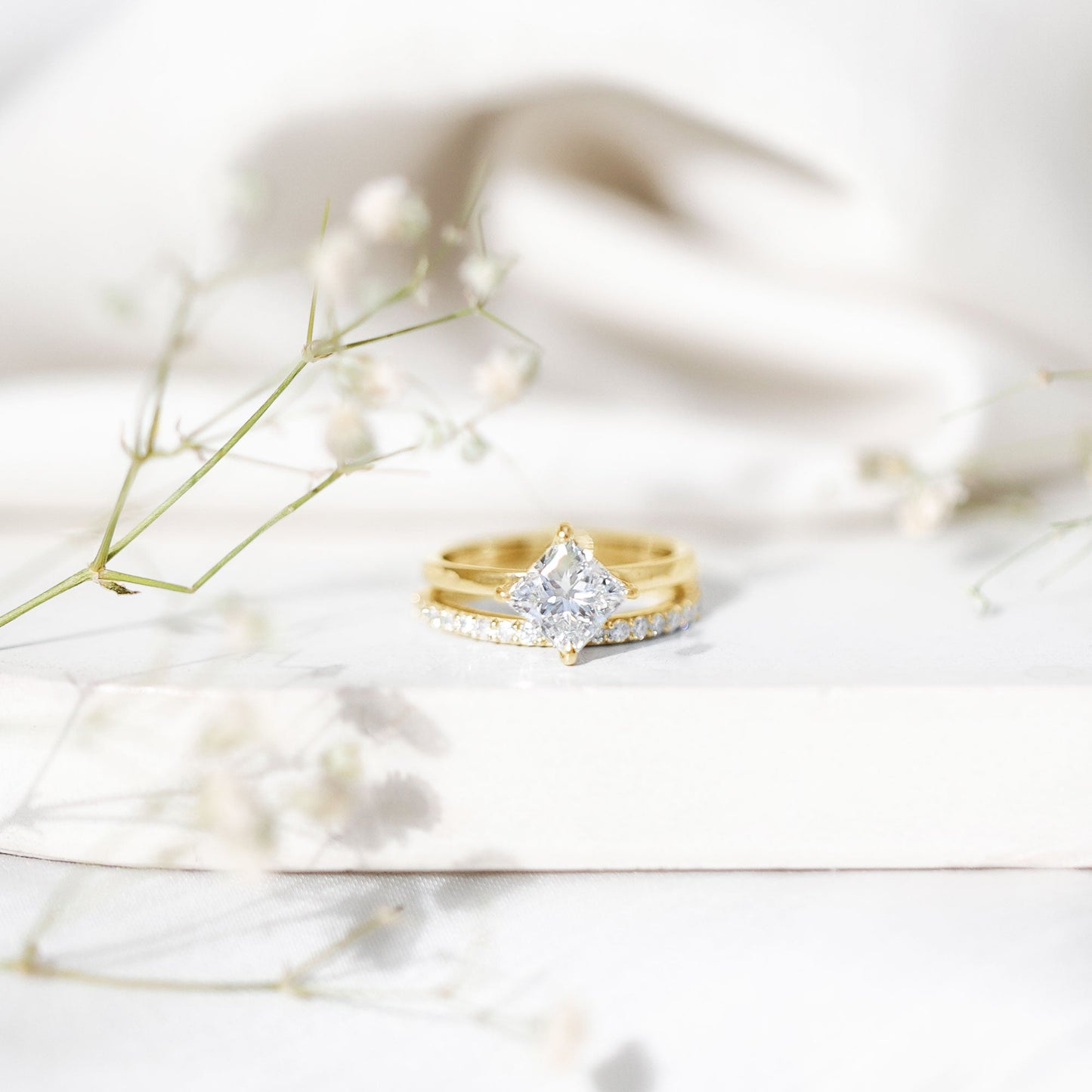 Princess Cut Lab Grown Diamond Ring With Wedding Band